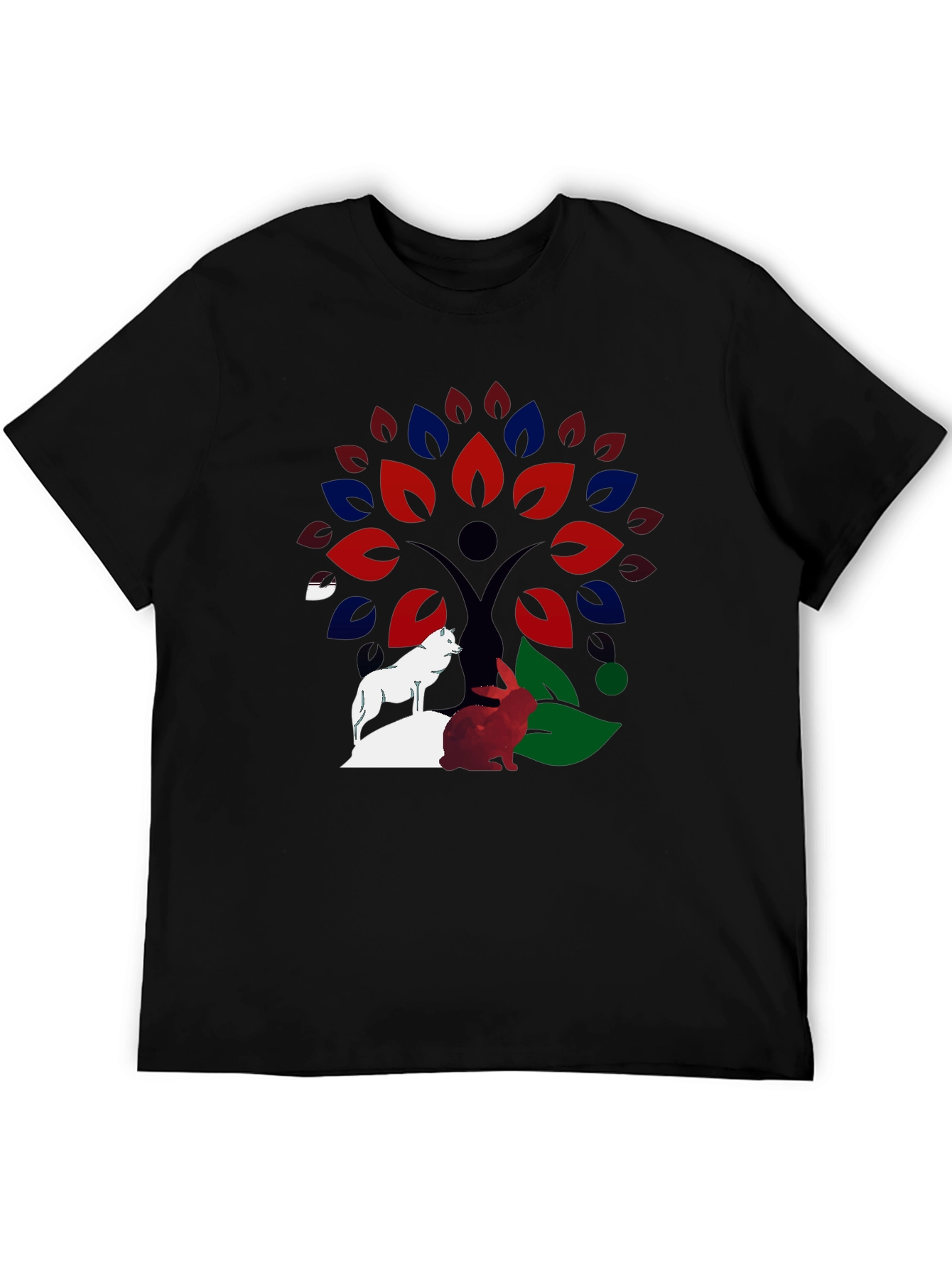 Nature Tree Wolf Rabbit Graphic T-Shirt