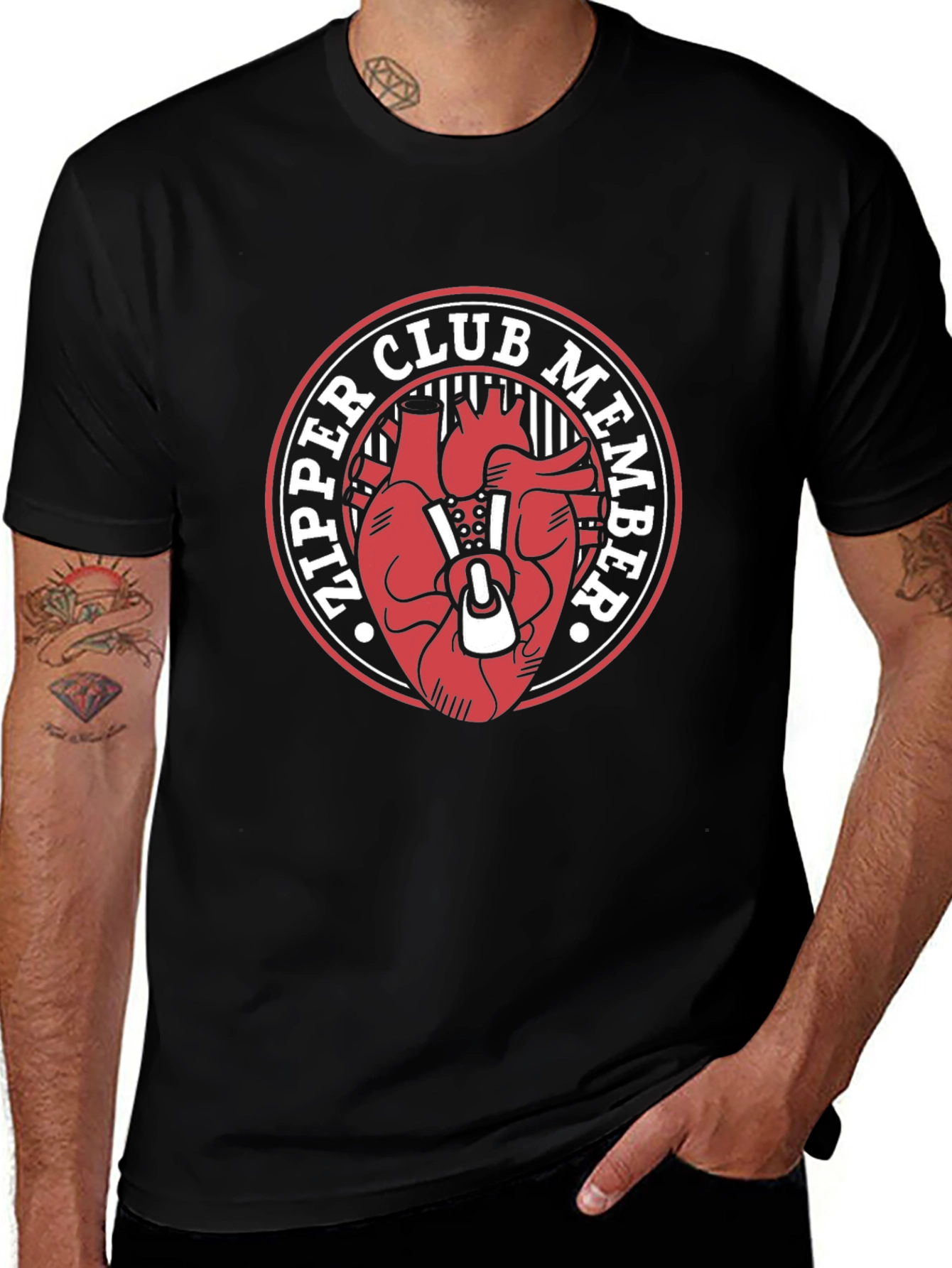 Zipper Club Member Graphic Tee - Unique Heart Design