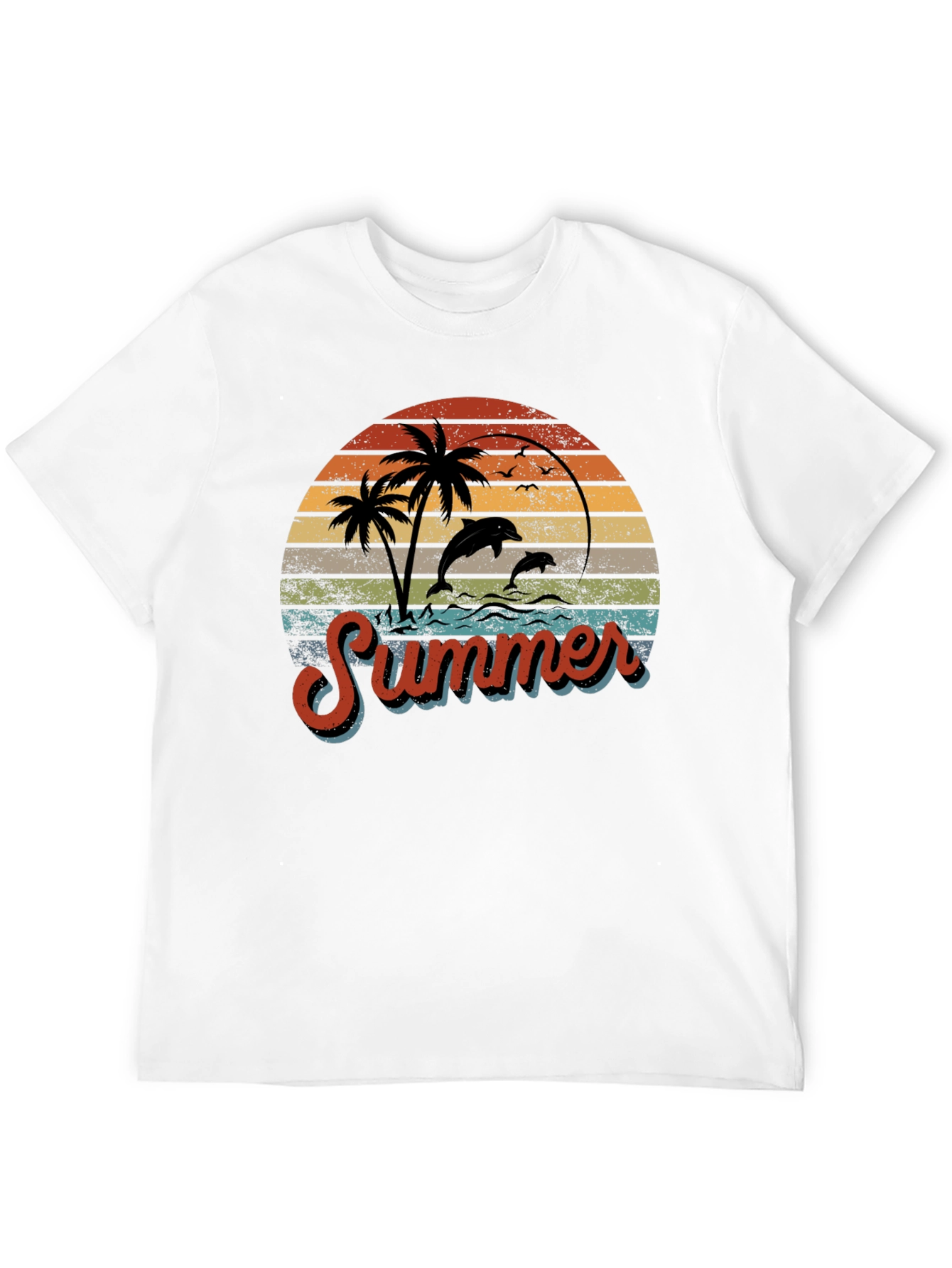 Retro Summer T-Shirt with Dolphins and Palm Trees