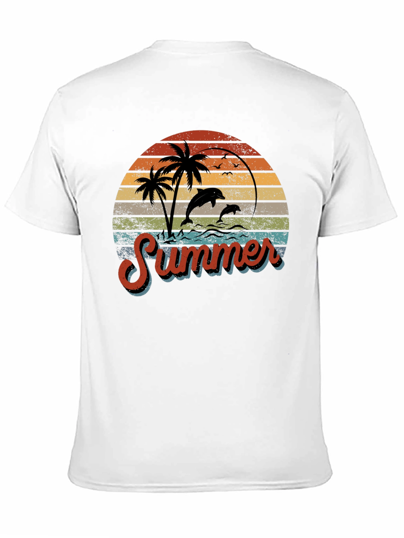 Retro Summer T-Shirt with Dolphins and Palm Trees