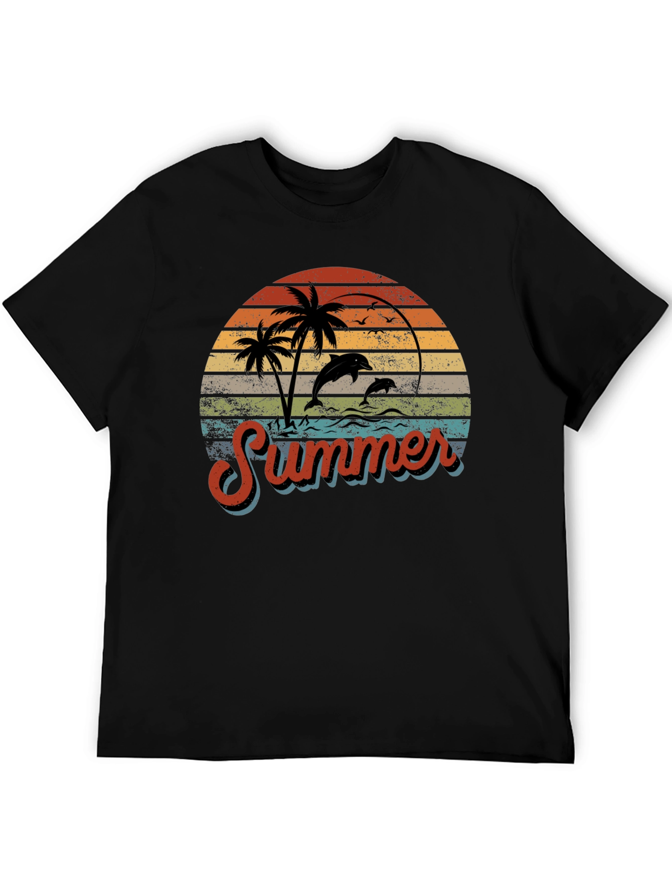 Retro Summer T-Shirt with Dolphins and Palm Trees
