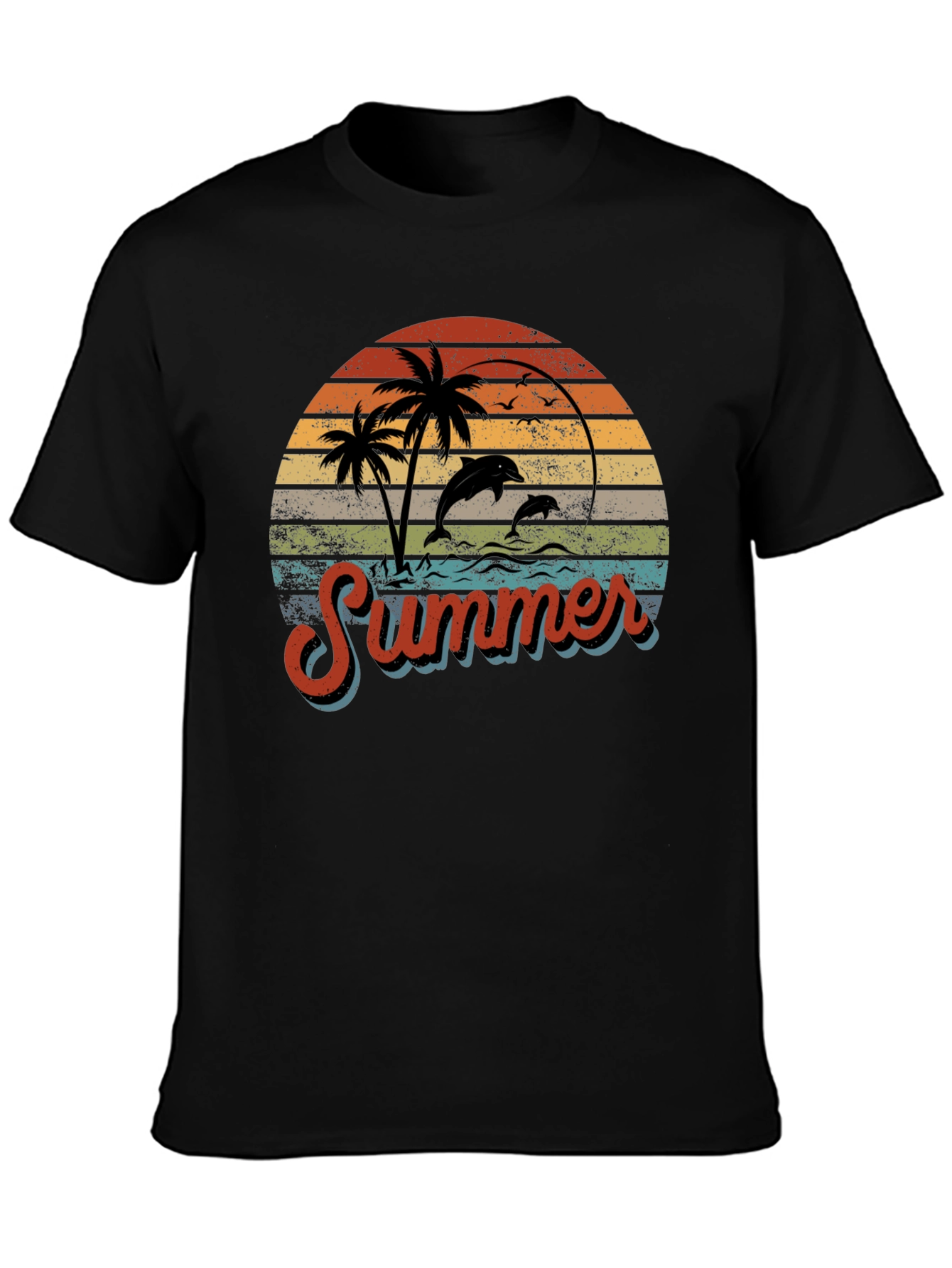Retro Summer T-Shirt with Dolphins and Palm Trees
