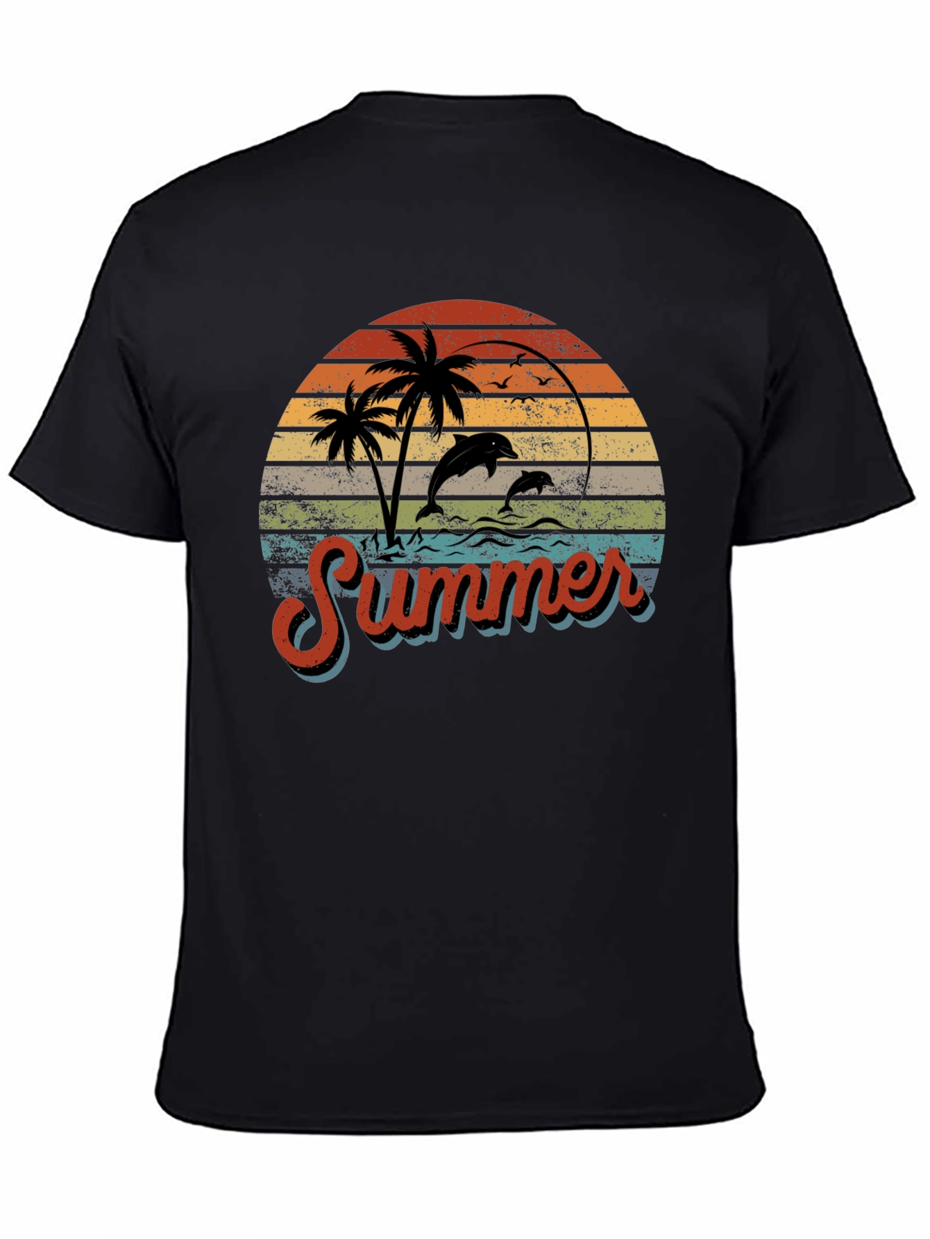 Retro Summer T-Shirt with Dolphins and Palm Trees