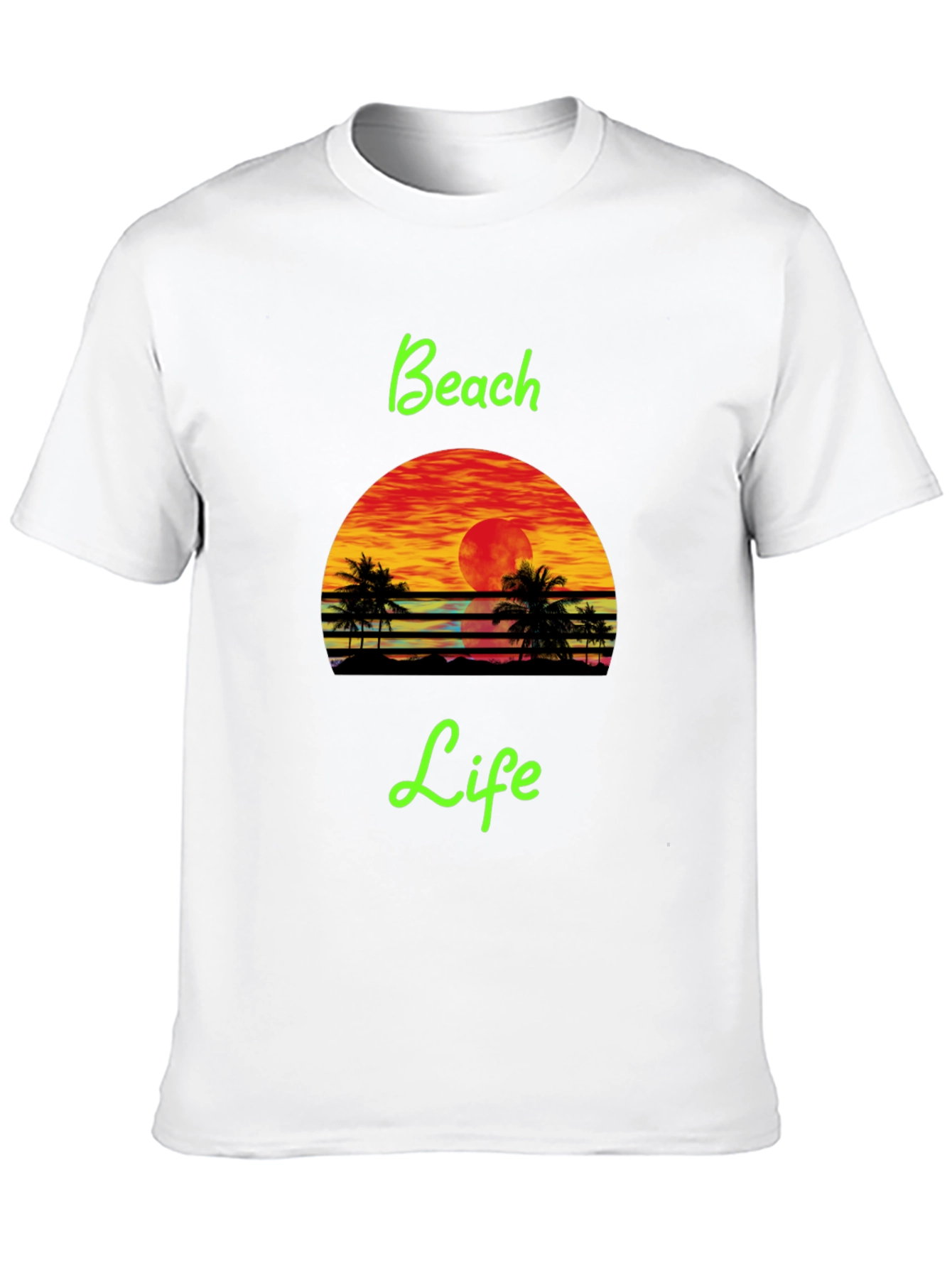 Beach Life Black T-Shirt Retro Sunset Palm Tree Design