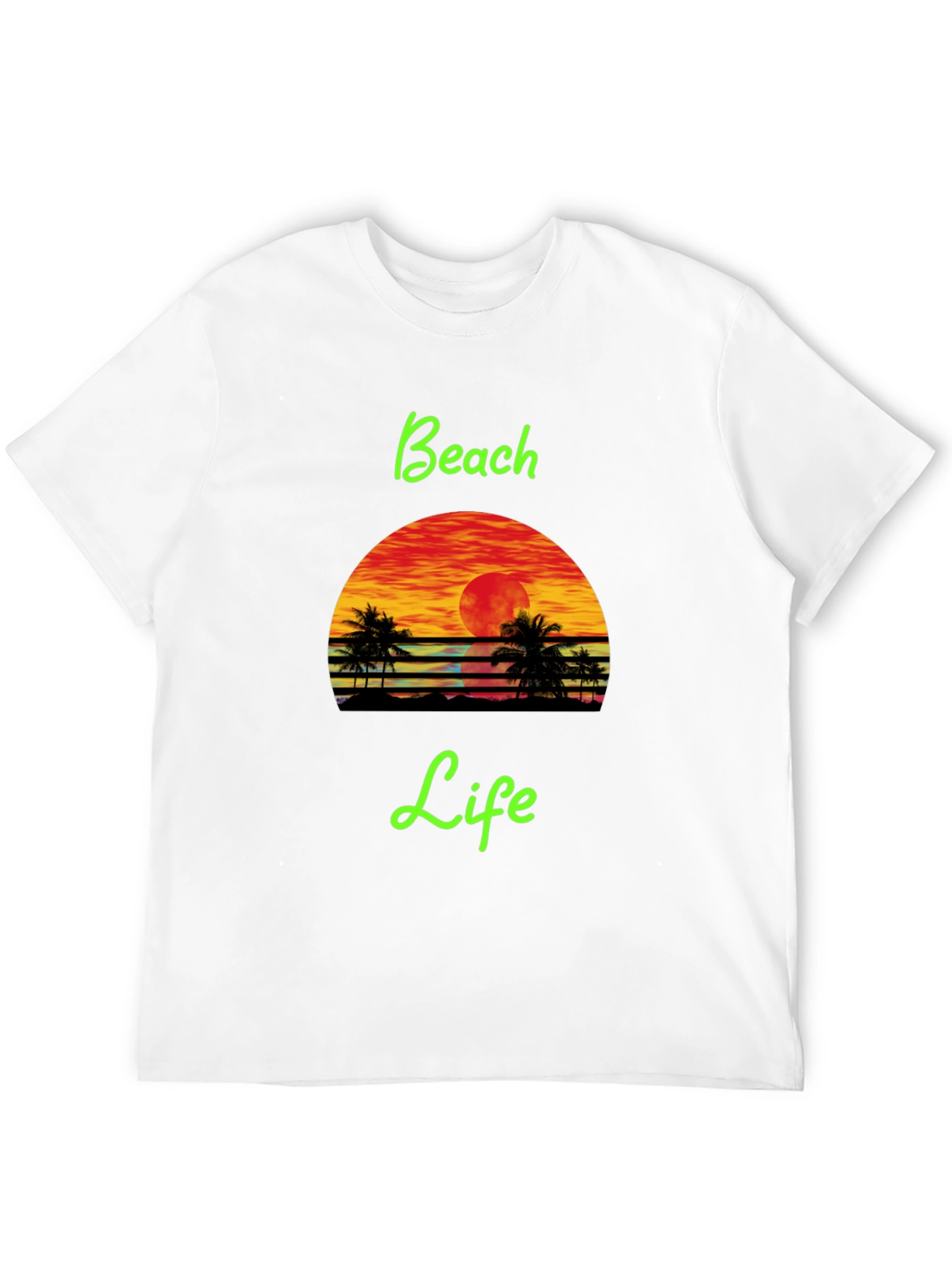 Beach Life Black T-Shirt Retro Sunset Palm Tree Design
