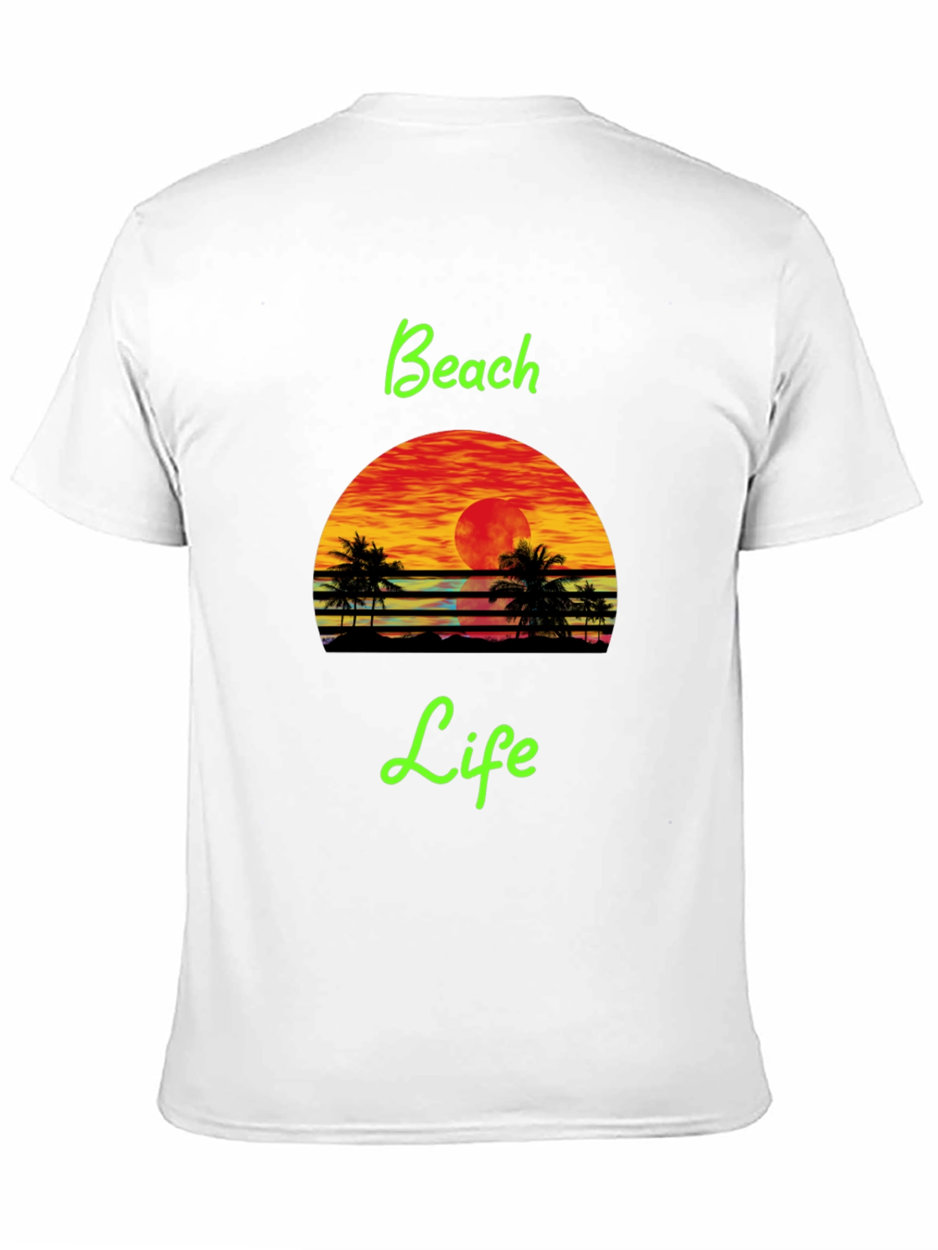 Beach Life Black T-Shirt Retro Sunset Palm Tree Design