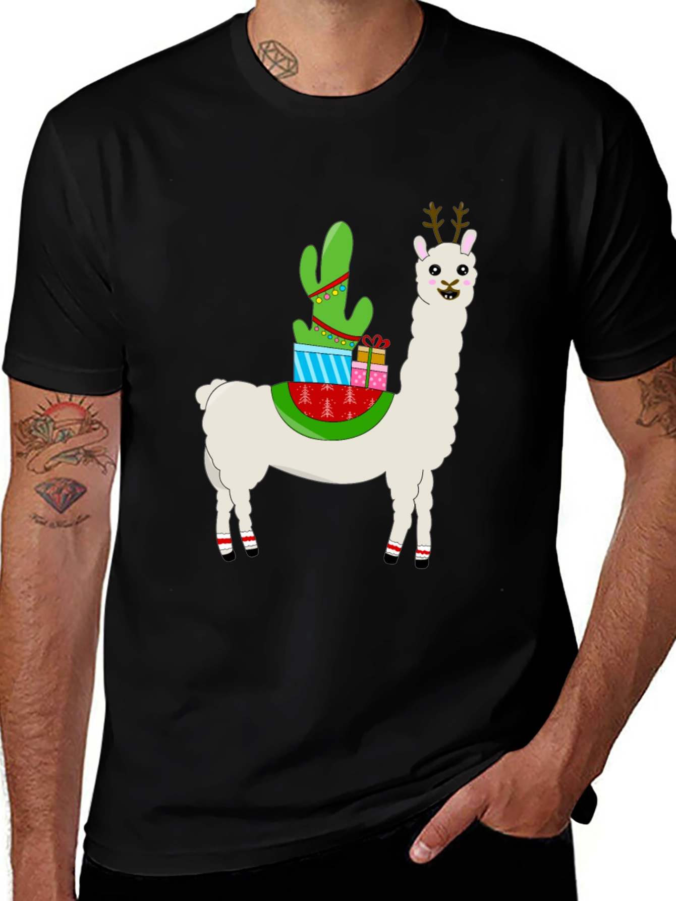 Christmas Llama Cactus Gift T-Shirt