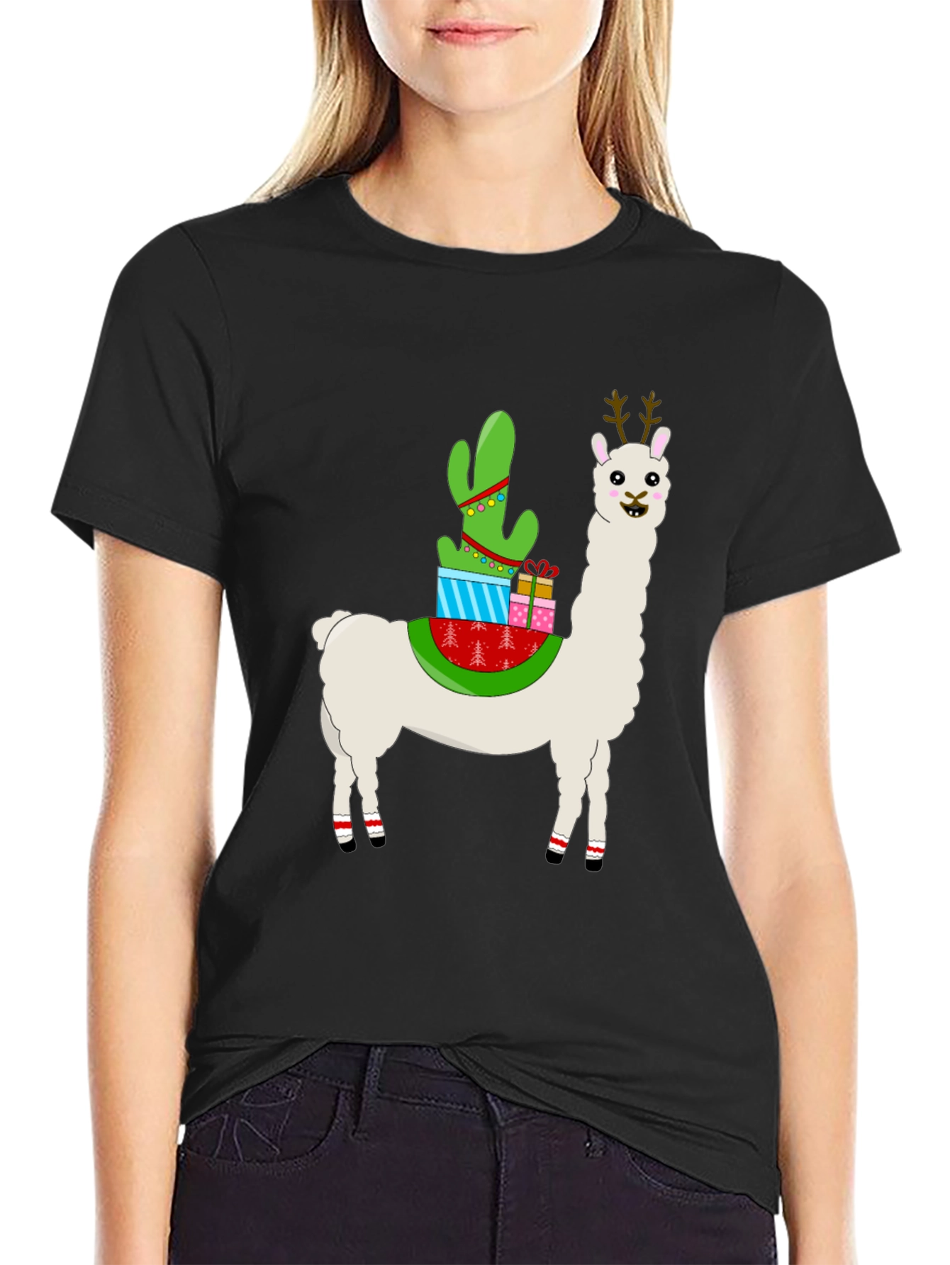 Christmas Llama Cactus Gift T-Shirt