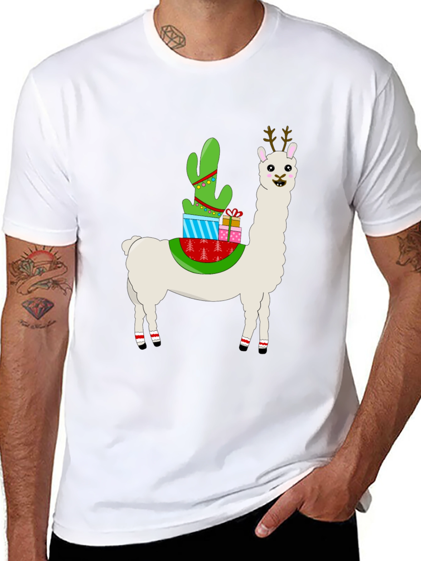 Christmas Llama Cactus Gift T-Shirt