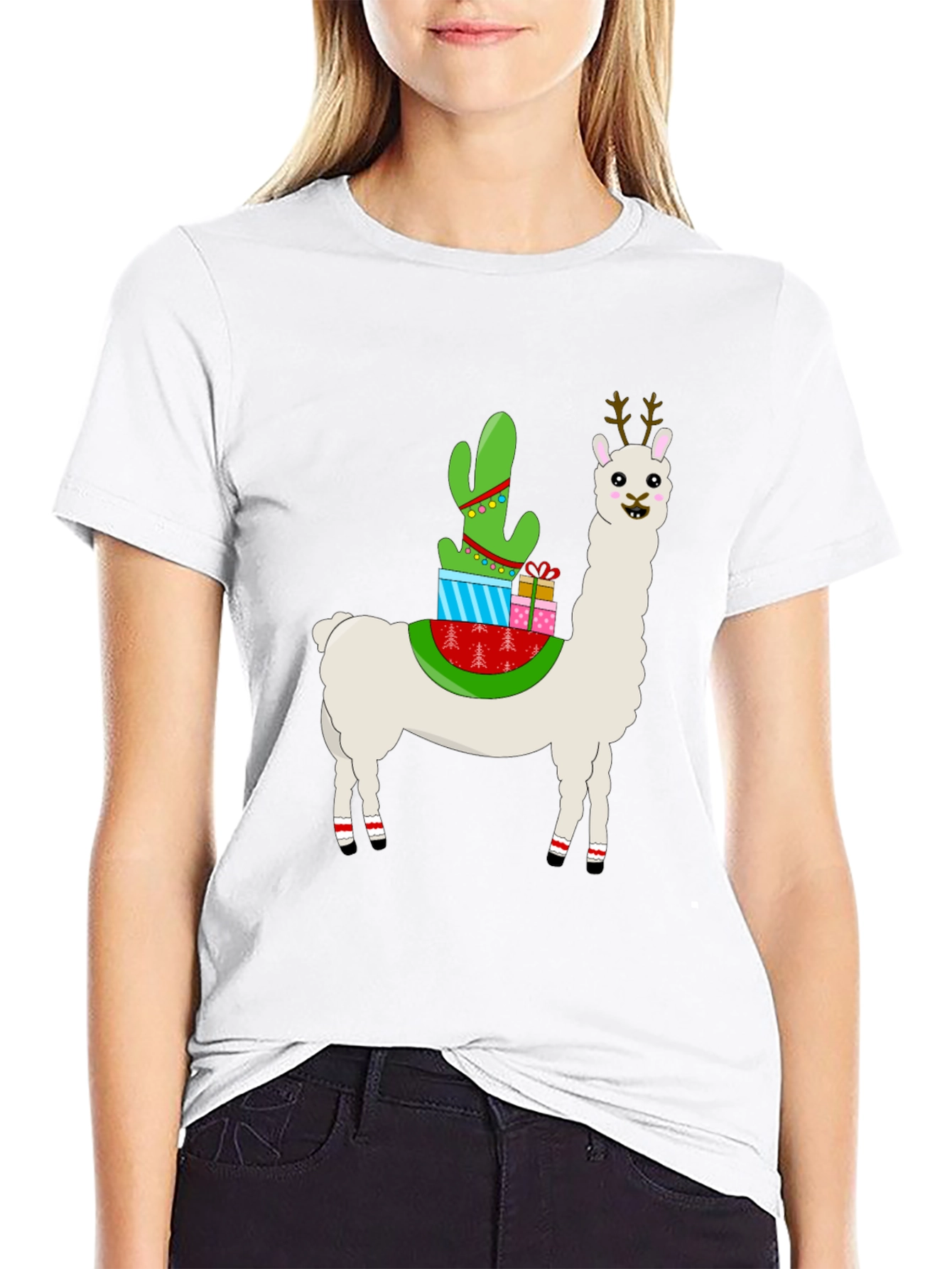 Christmas Llama Cactus Gift T-Shirt