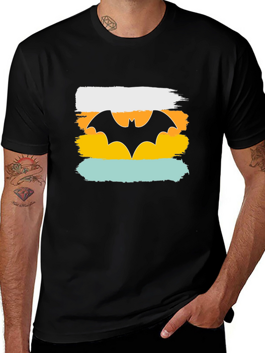 Mens Graphic Tee: Retro Bat Symbol Design