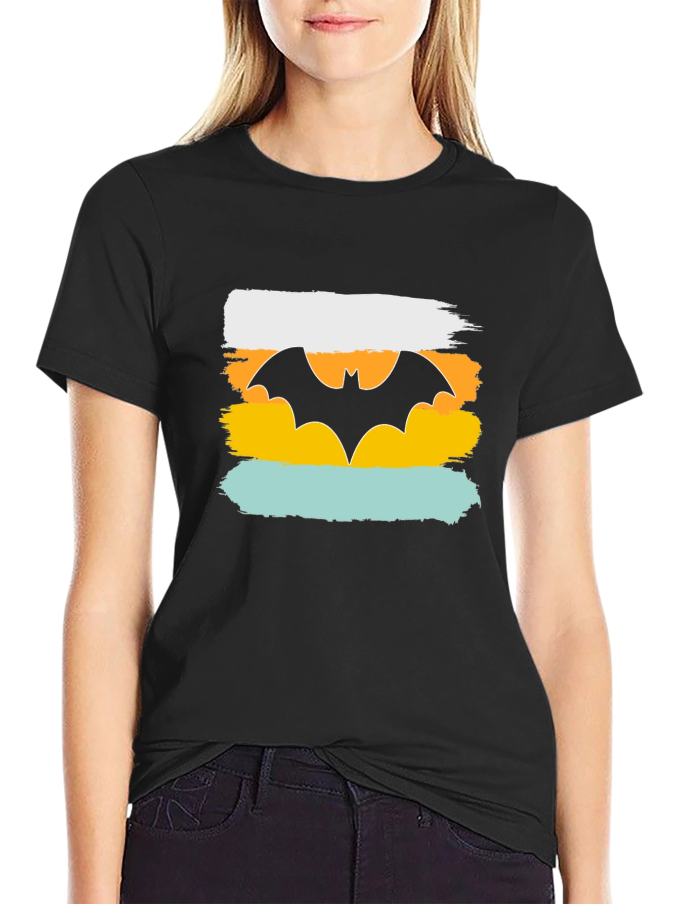 Mens Graphic Tee: Retro Bat Symbol Design