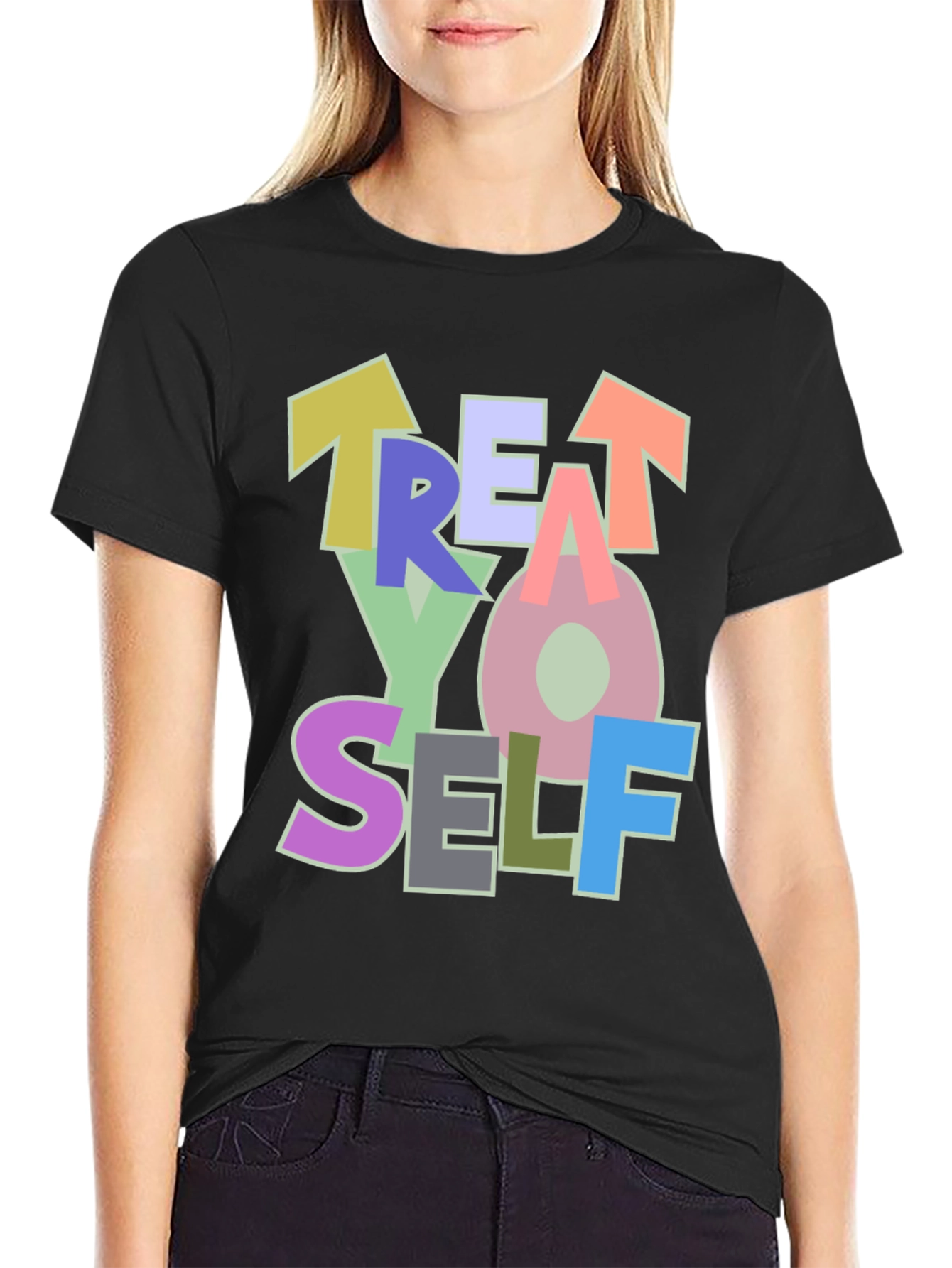 Treat Yo Self Black Graphic T-Shirt