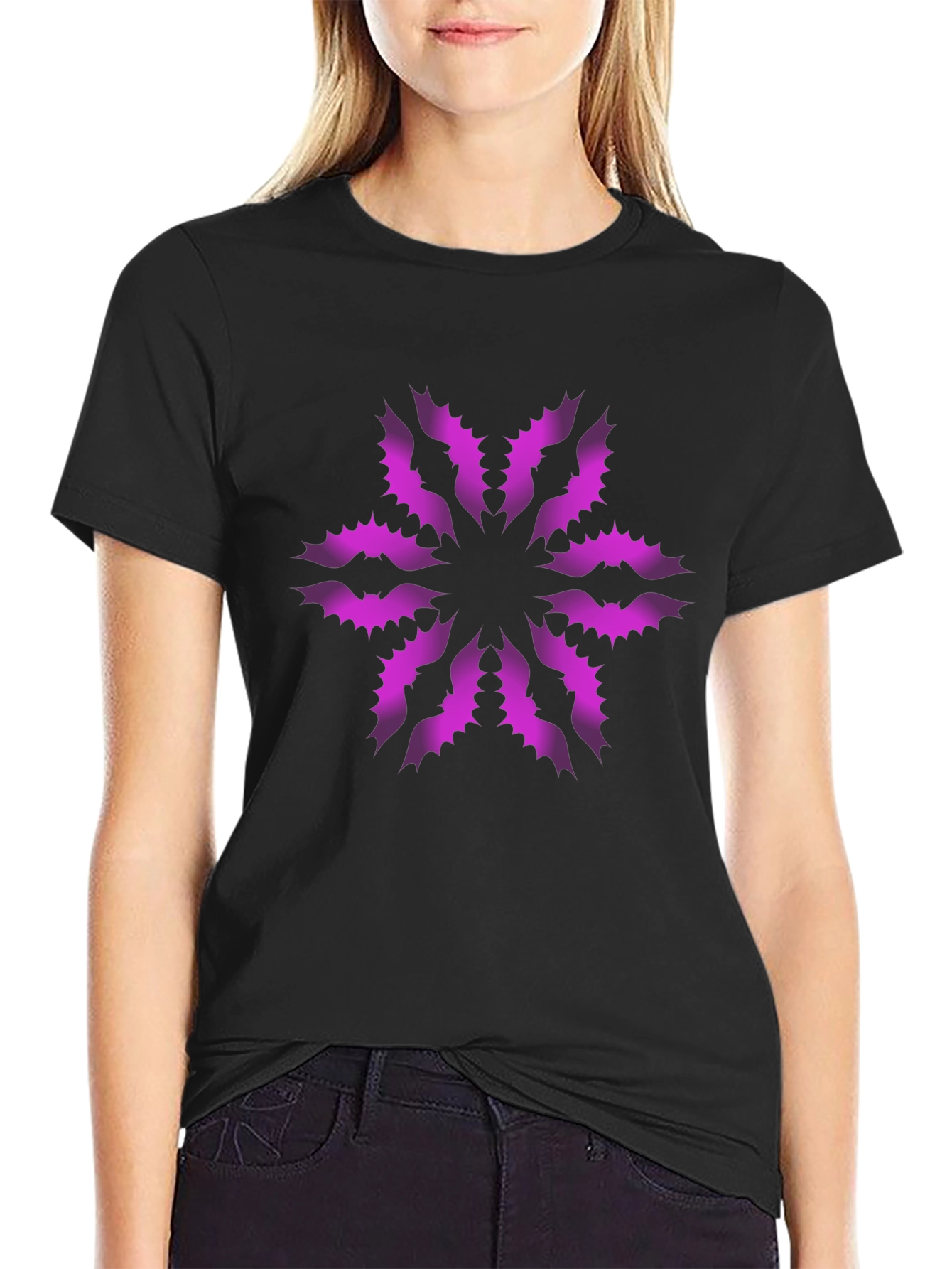 Stylish Black T-Shirt with Unique Floral Pattern