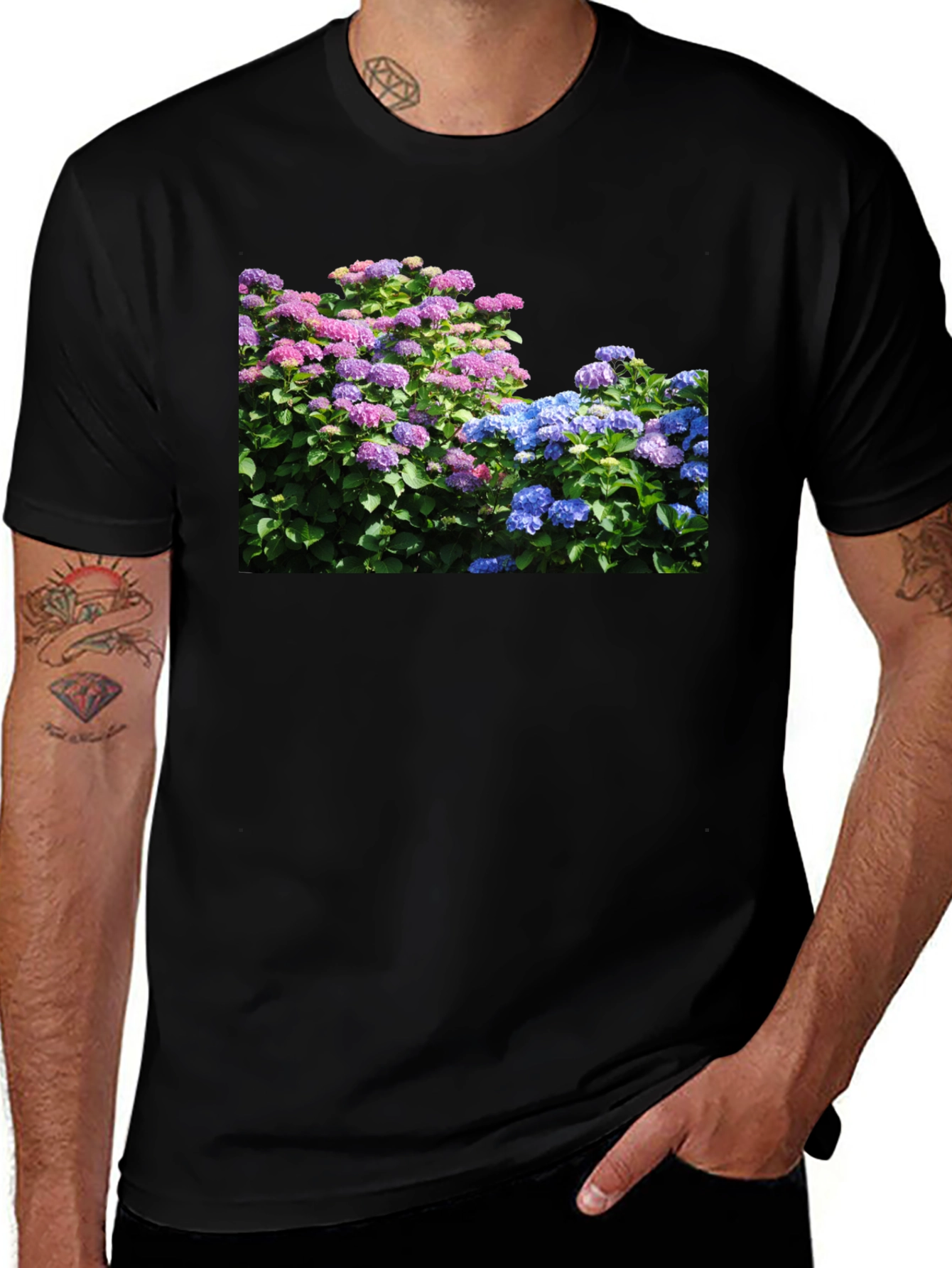 Floral Hydrangea Black T-Shirt