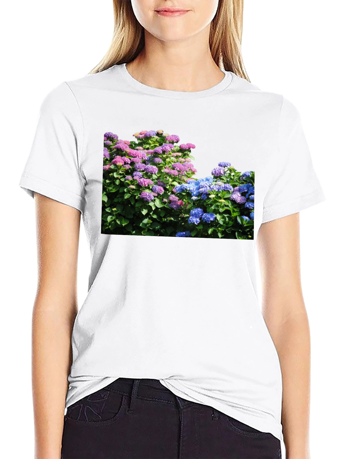 Floral Hydrangea Black T-Shirt