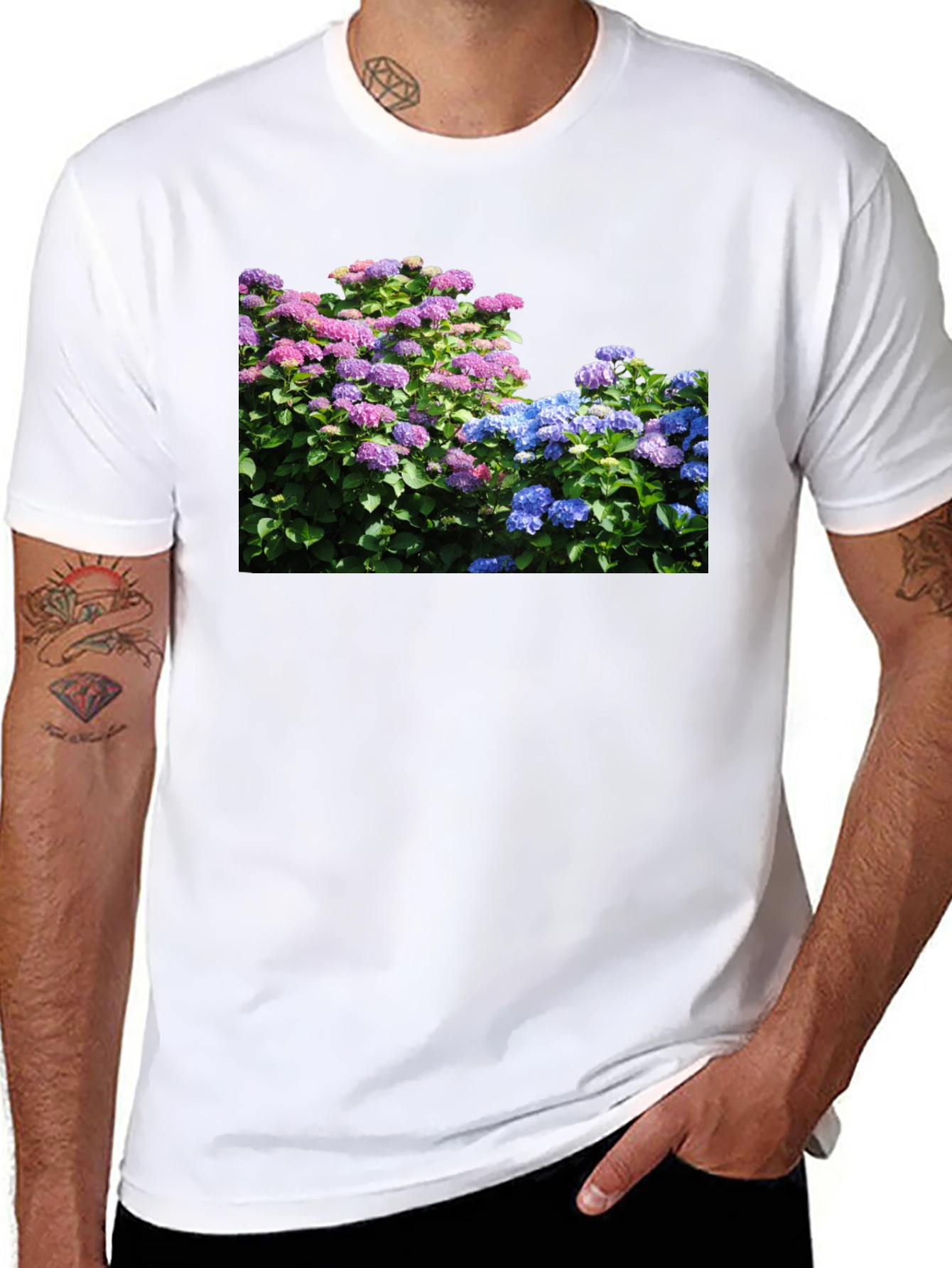 Floral Hydrangea Black T-Shirt