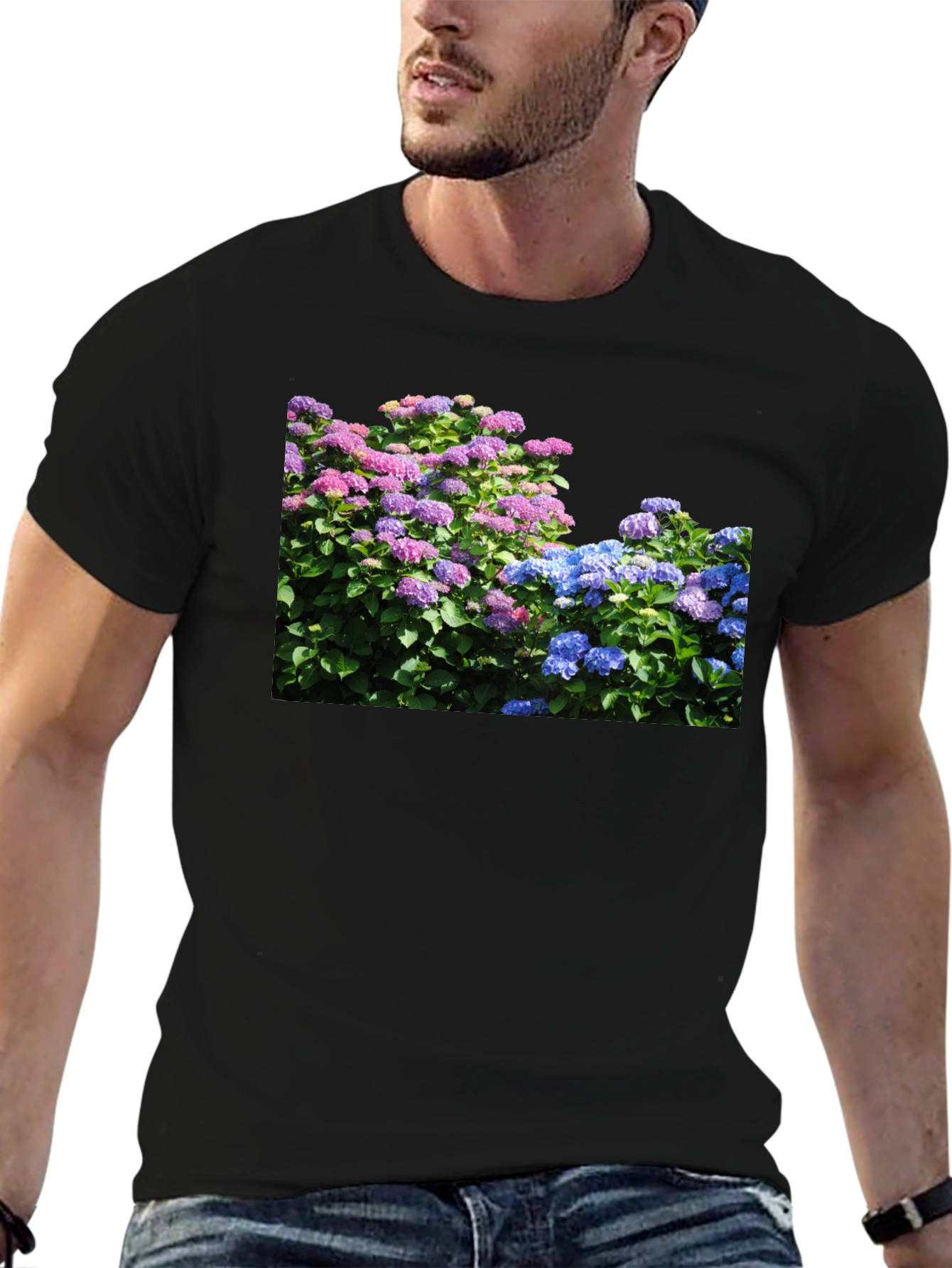 Floral Hydrangea Black T-Shirt