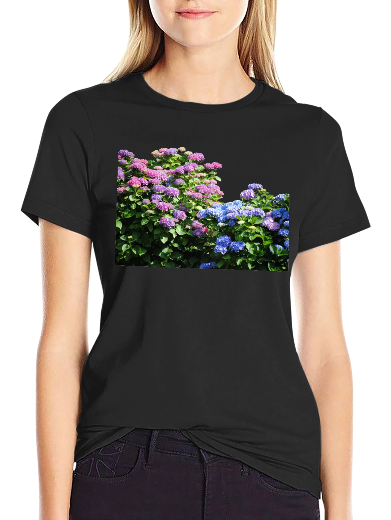 Floral Hydrangea Black T-Shirt