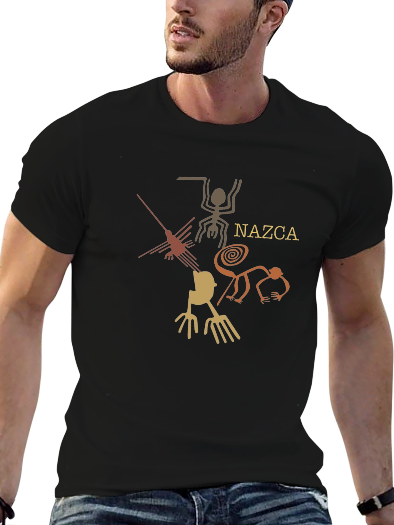 Nazca Lines Graphic Tee - Black Cotton T-Shirt