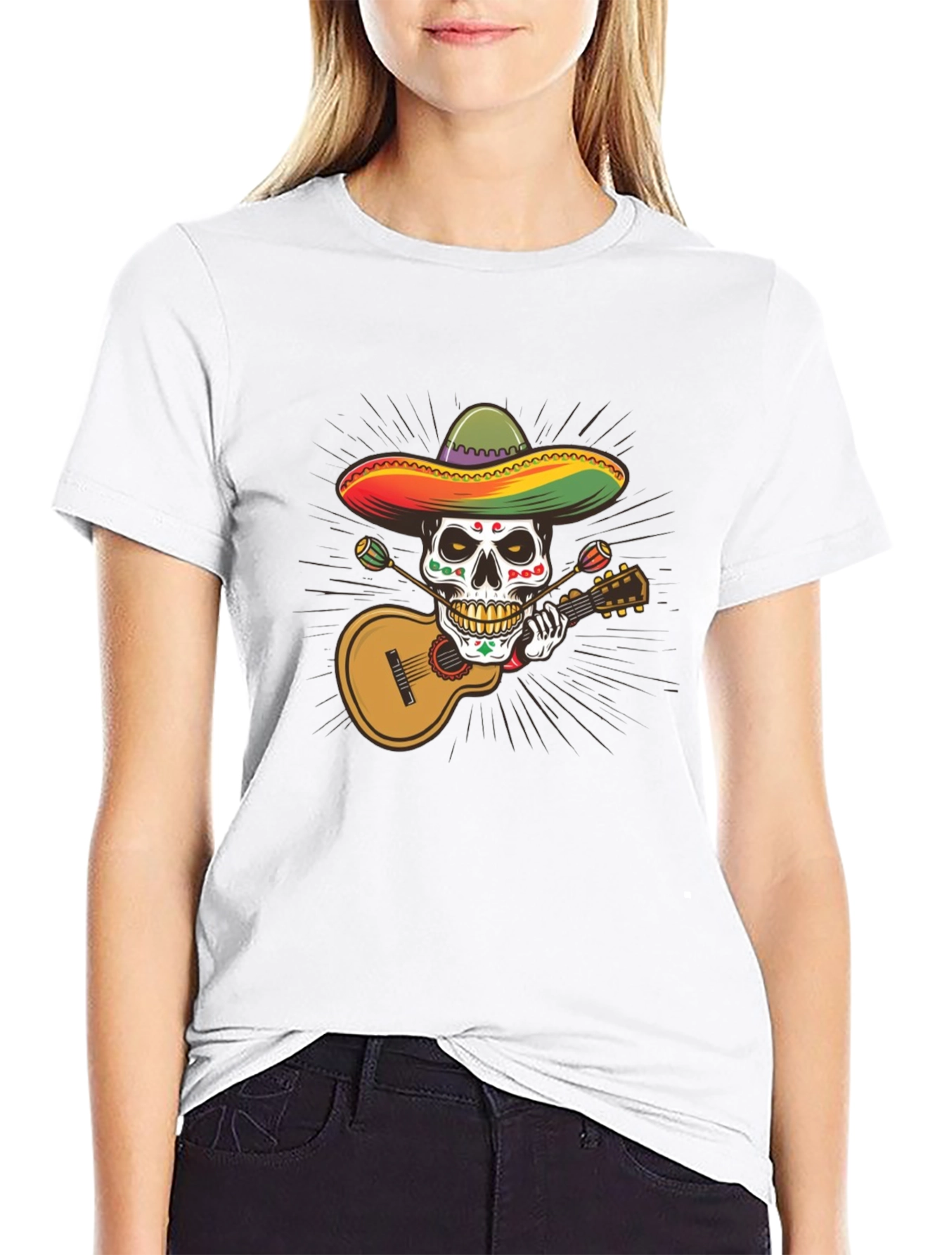 Day of the Dead Skull T-Shirt - Guitar Player