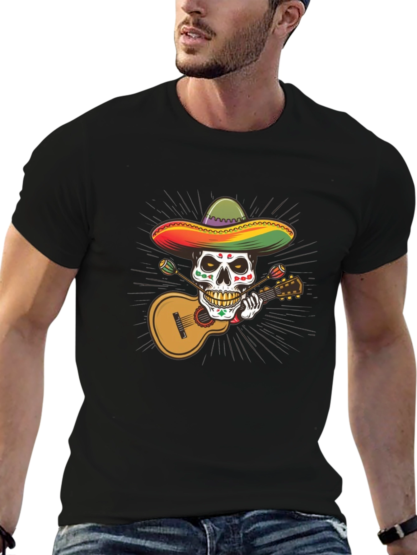 Day of the Dead Skull T-Shirt - Guitar Player