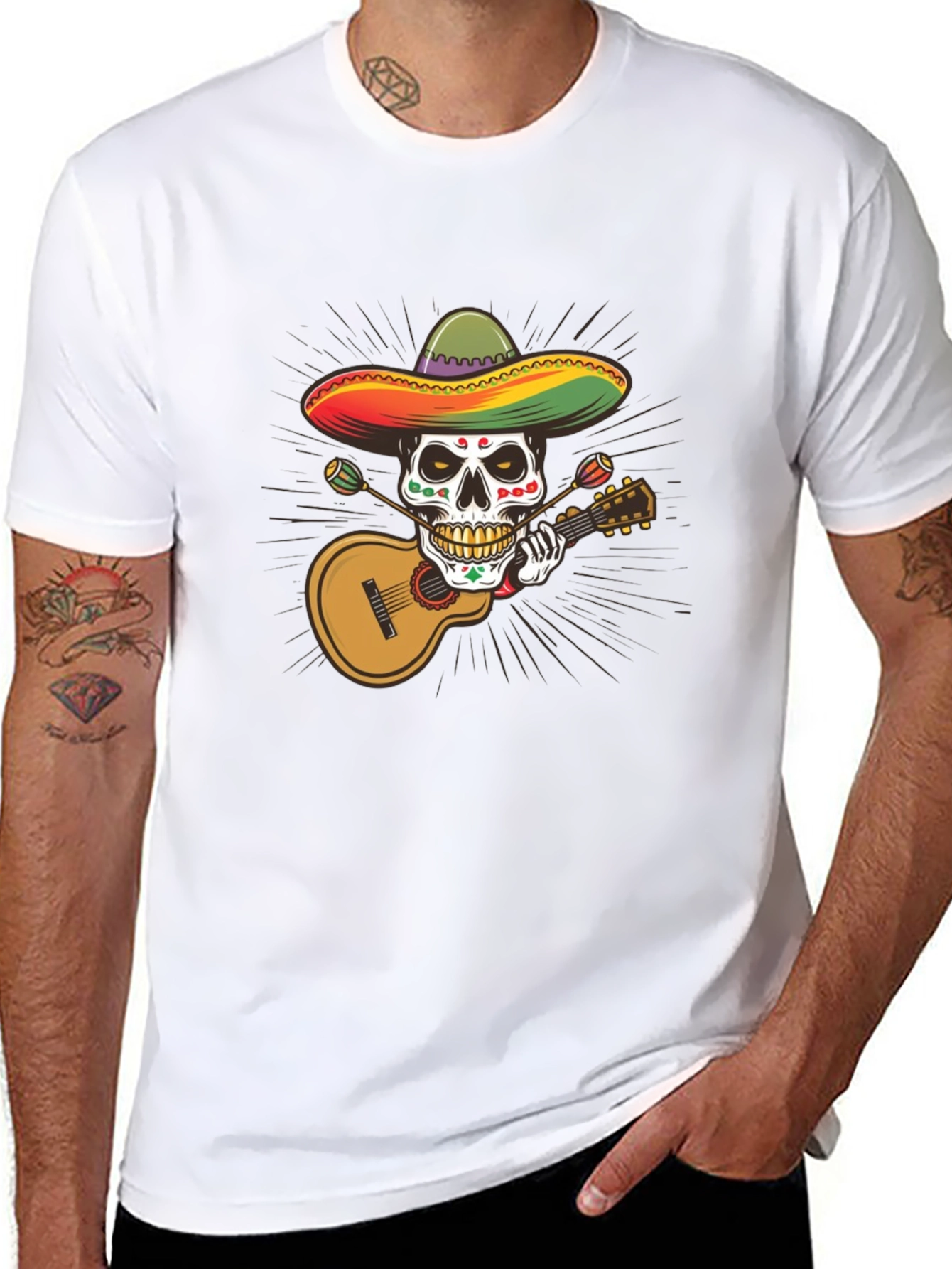 Day of the Dead Skull T-Shirt - Guitar Player