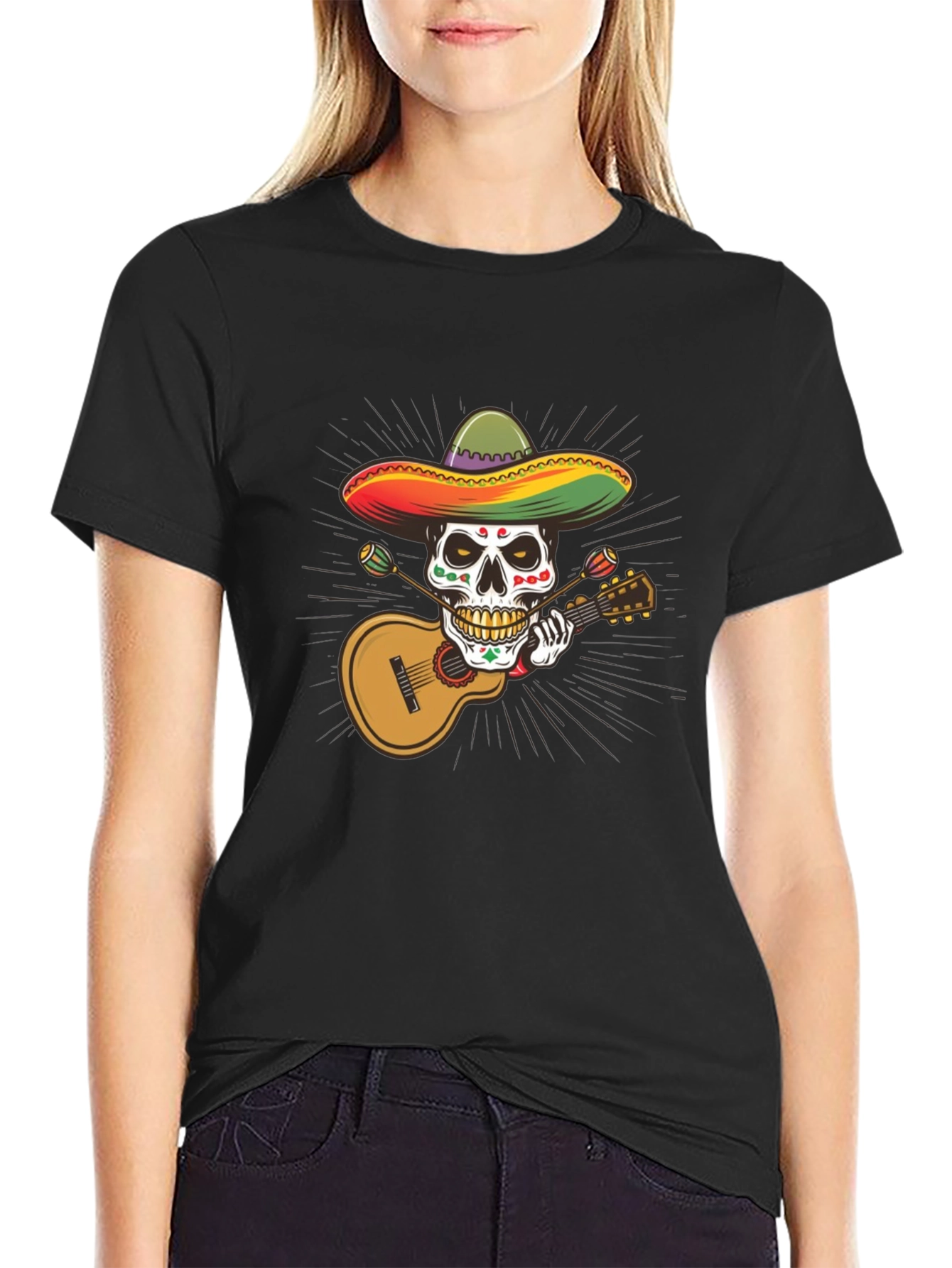 Day of the Dead Skull T-Shirt - Guitar Player