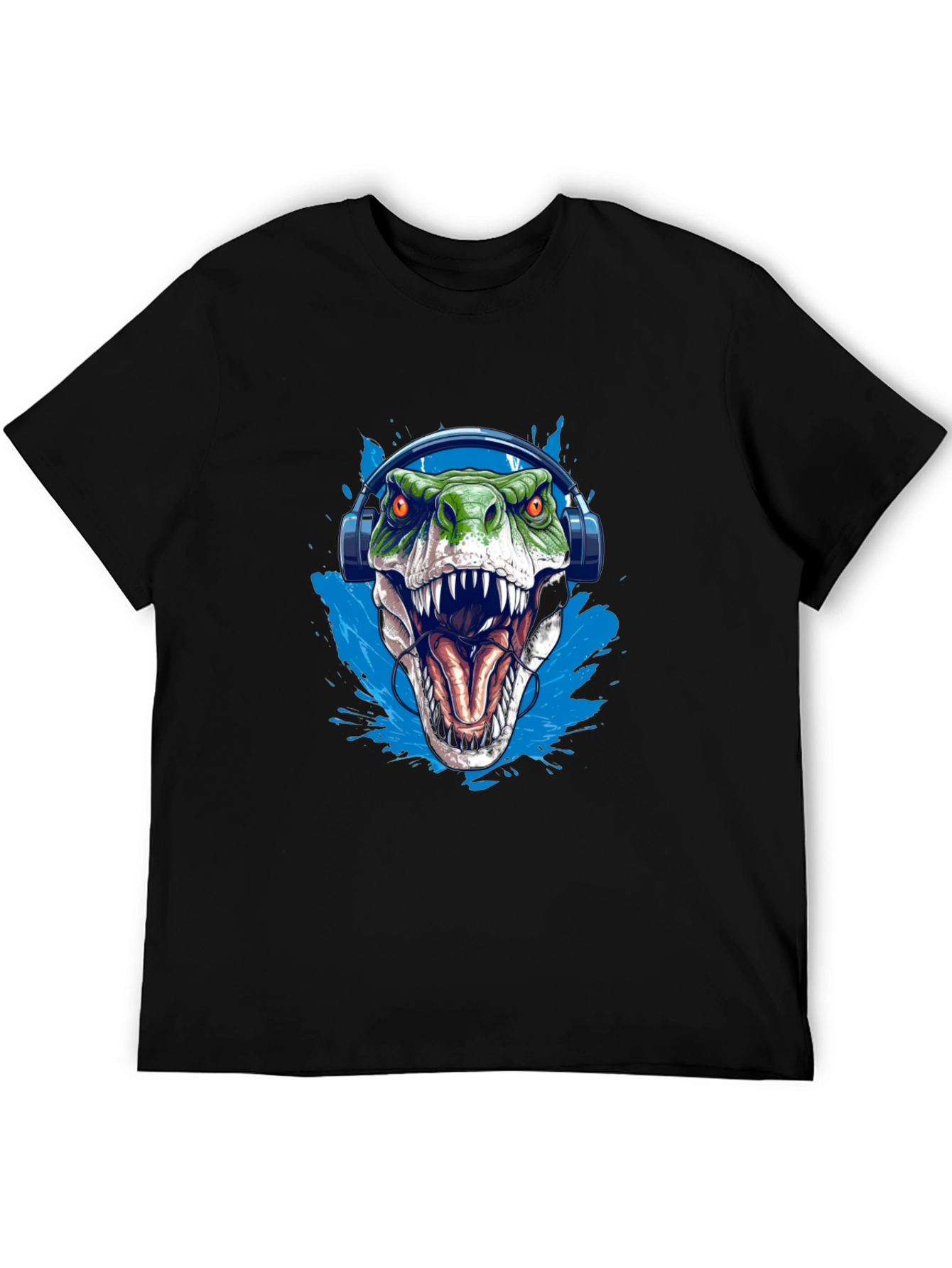 Dino Beats T-Shirt - Green T-Rex with Headphones