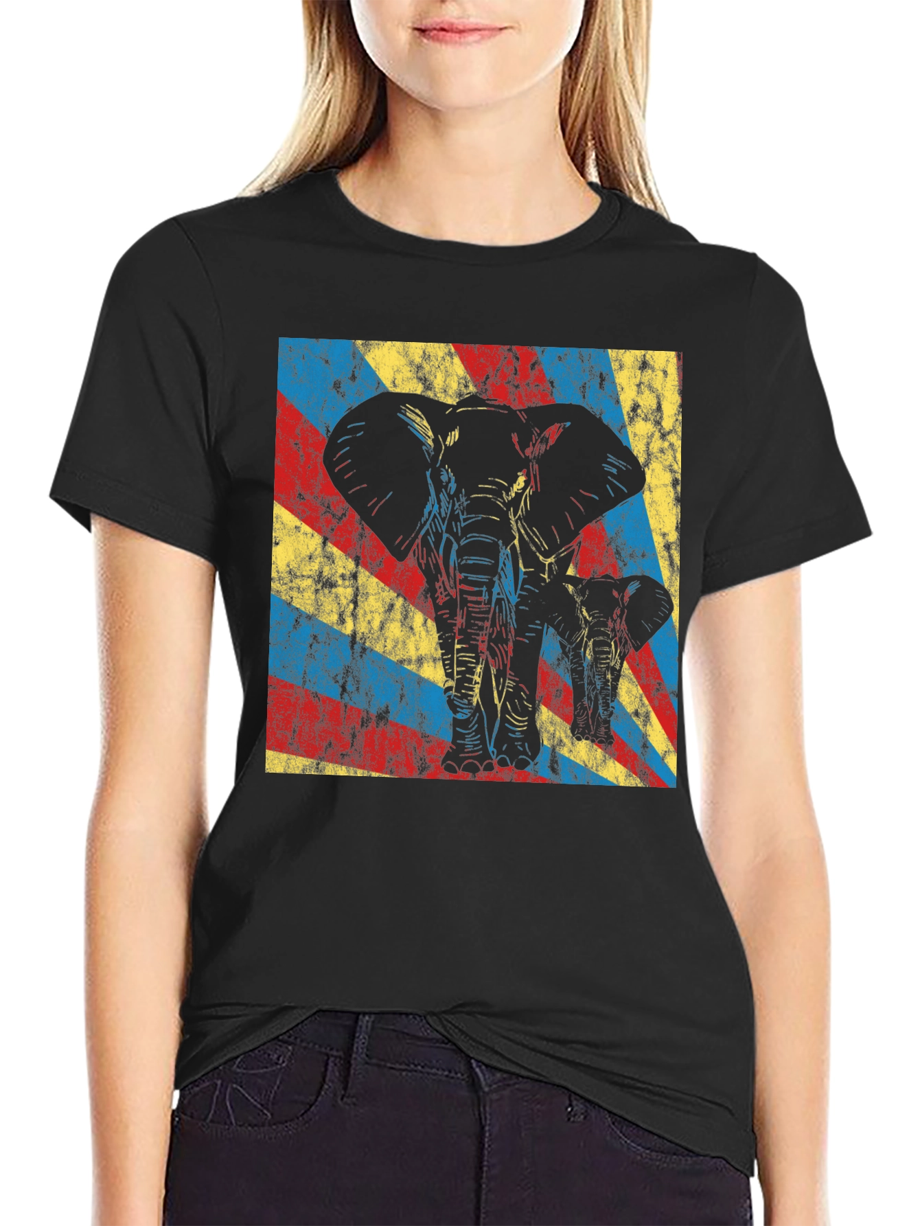 Elephant Graphic Tee - Retro Style Black T-Shirt