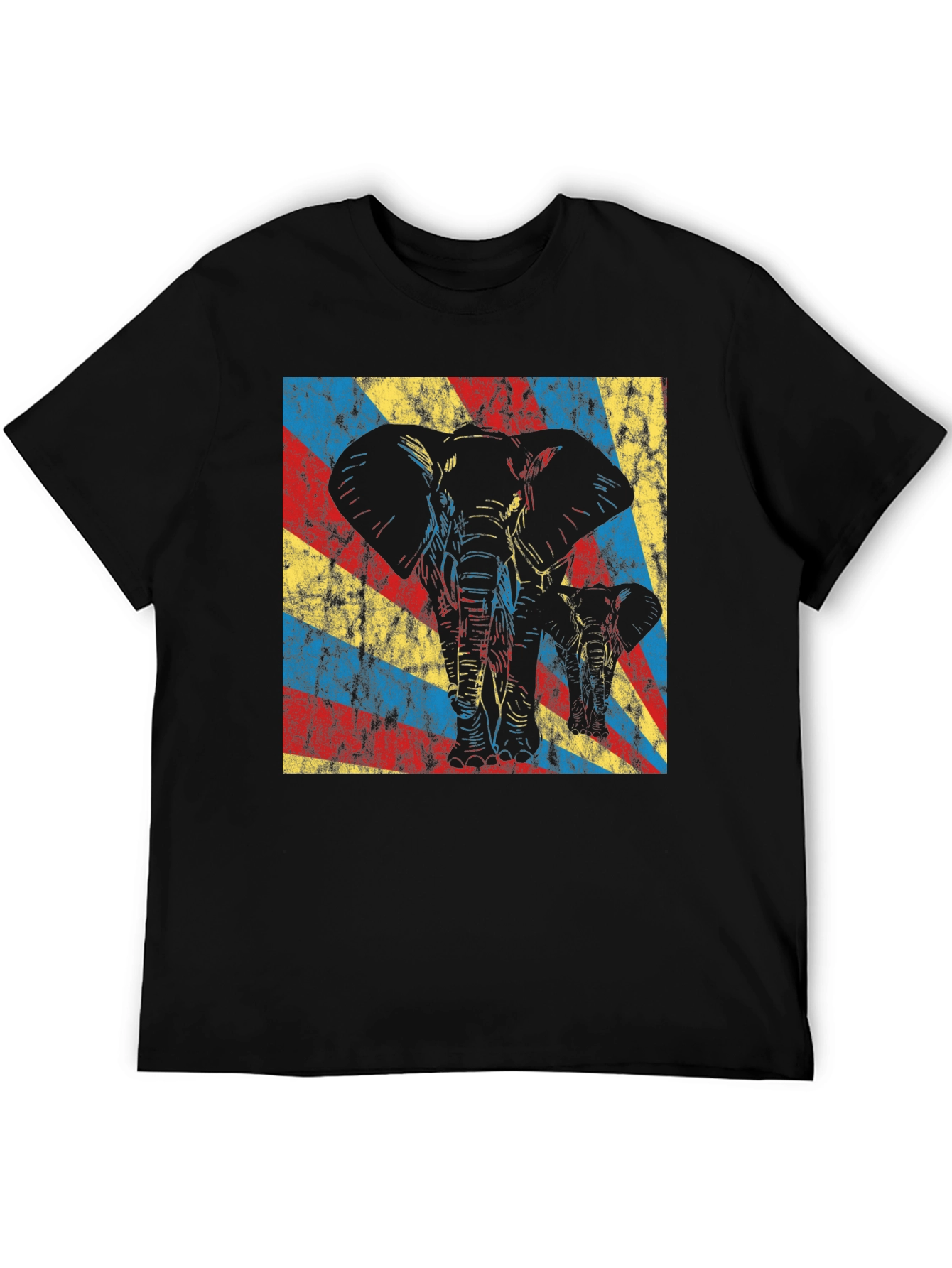 Elephant Graphic Tee - Retro Style Black T-Shirt