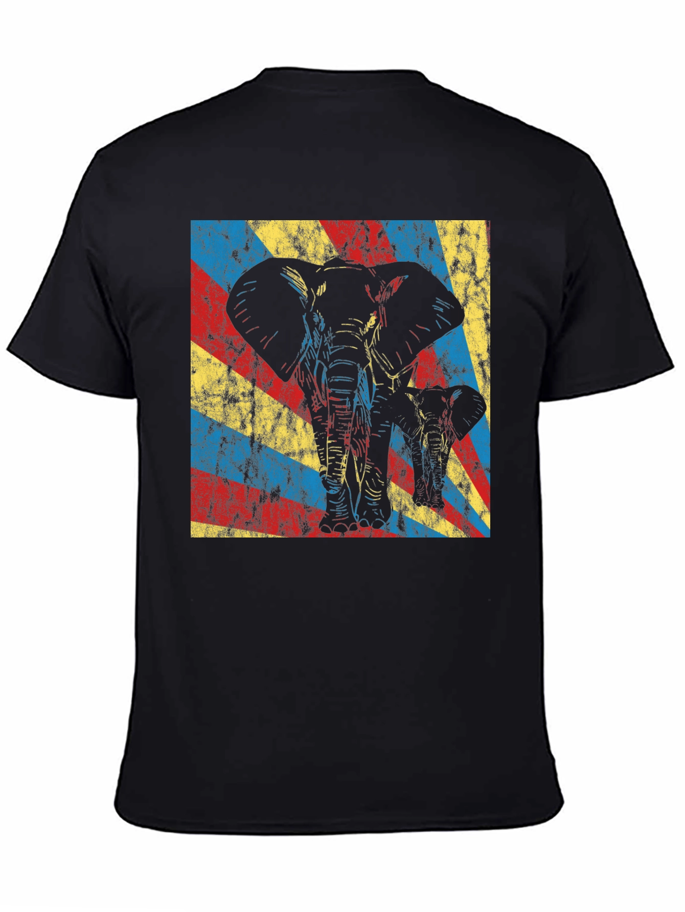 Elephant Graphic Tee - Retro Style Black T-Shirt