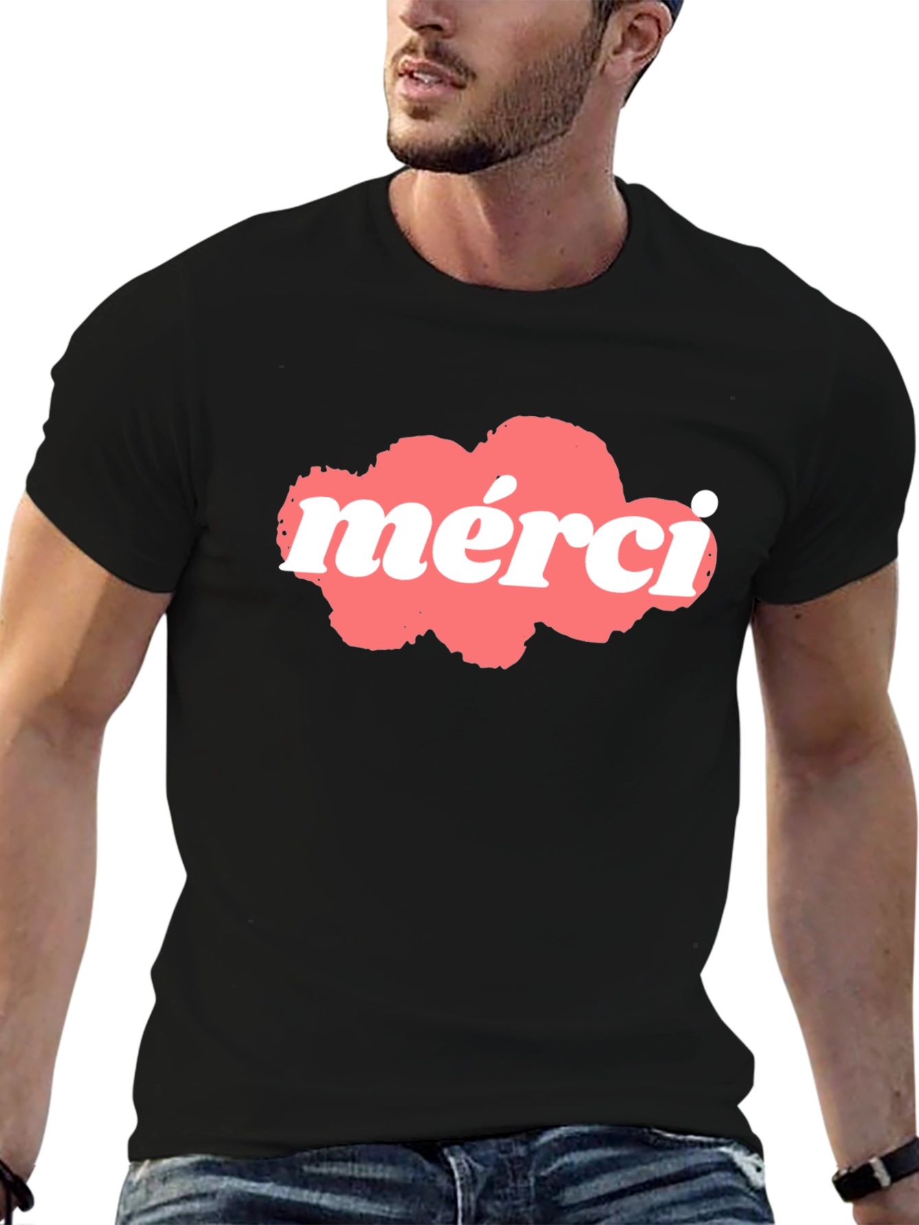 Merci Graphic T-Shirt - Black Cotton Blend