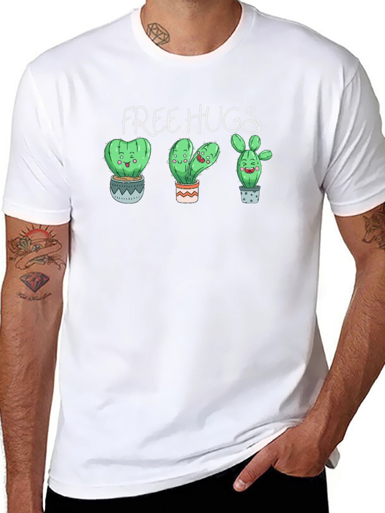 Free Hugs Cactus Graphic T-Shirt