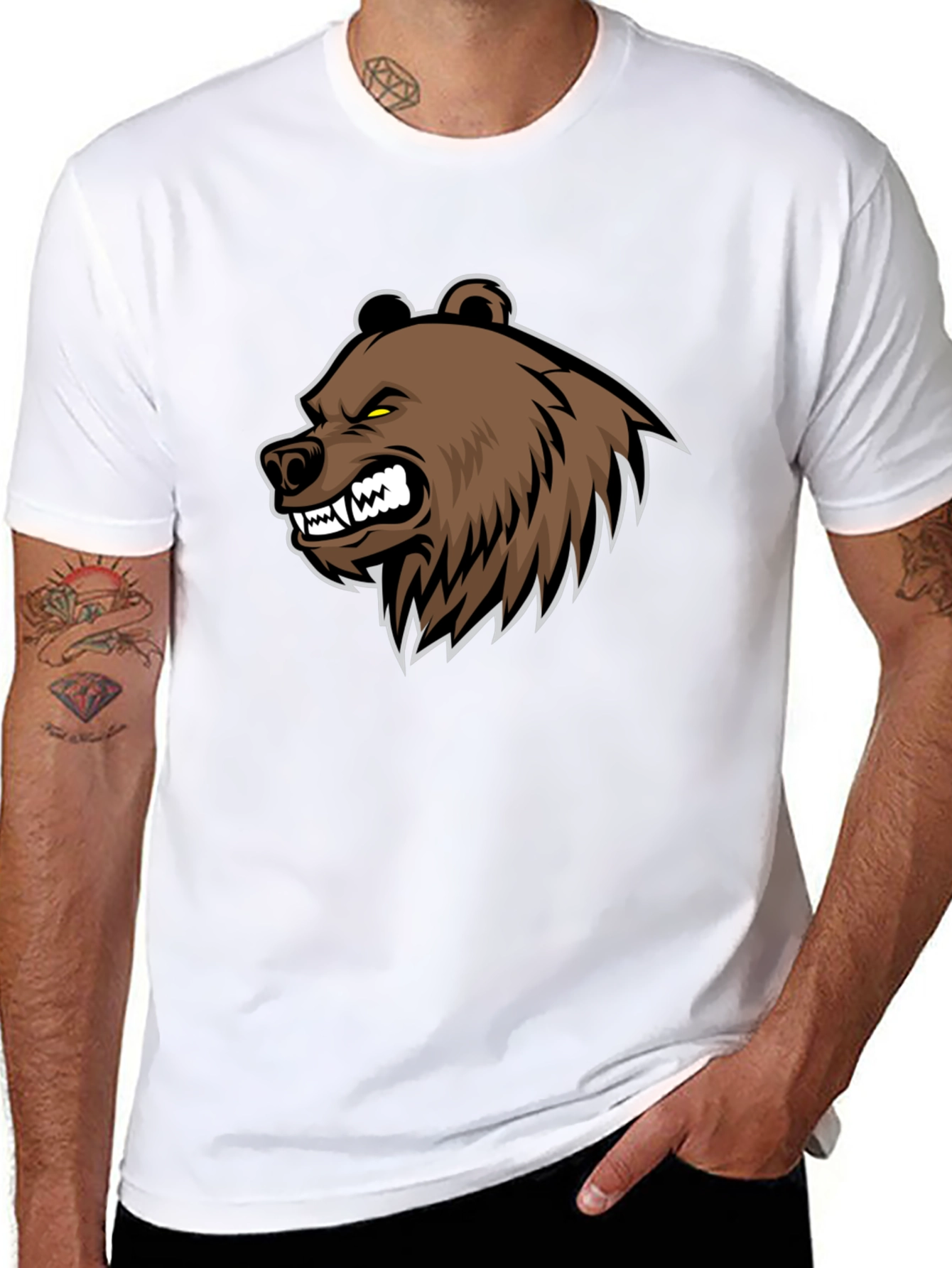 Mens Black T-Shirt with Bear Graphic