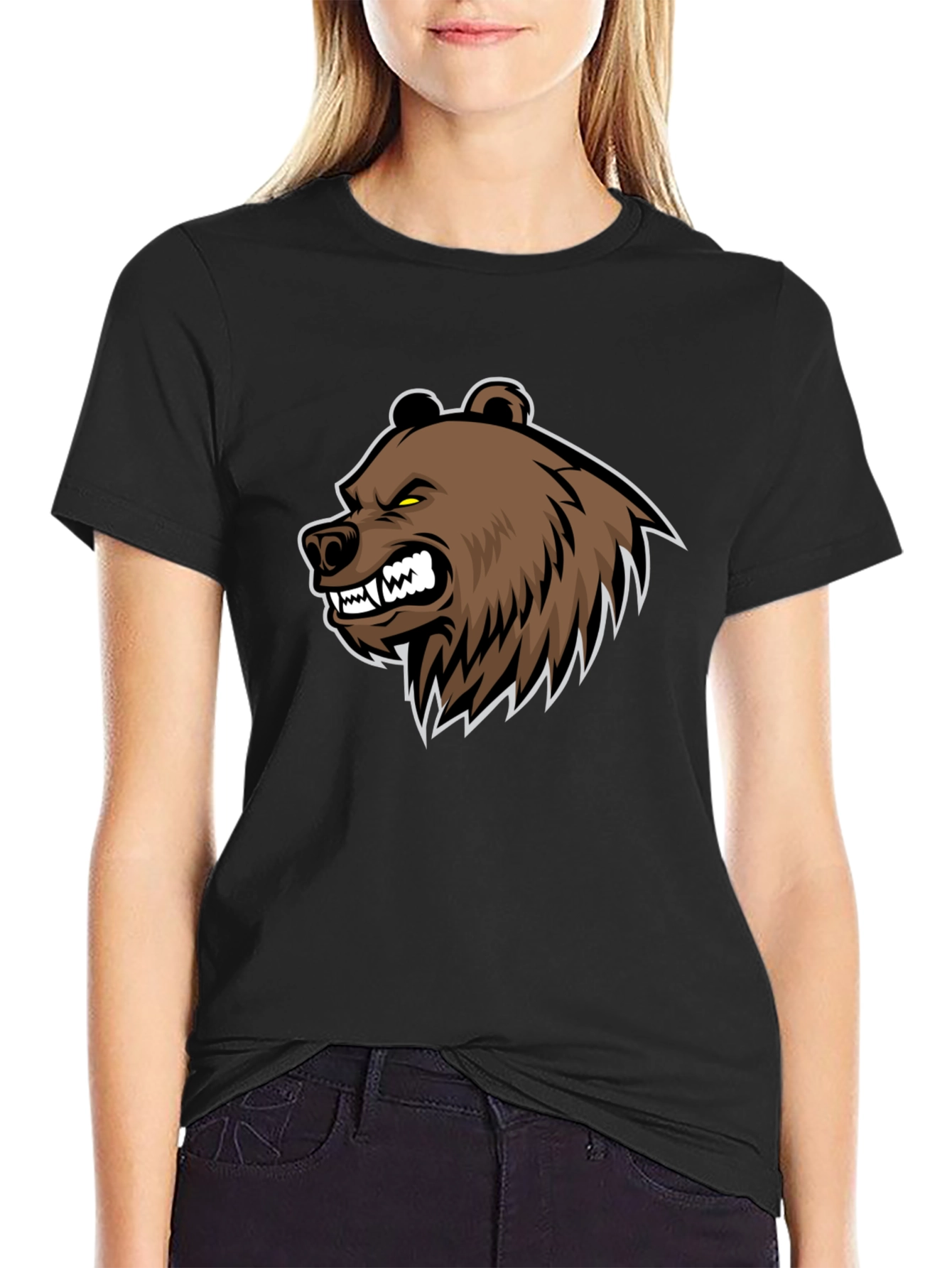 Mens Black T-Shirt with Bear Graphic