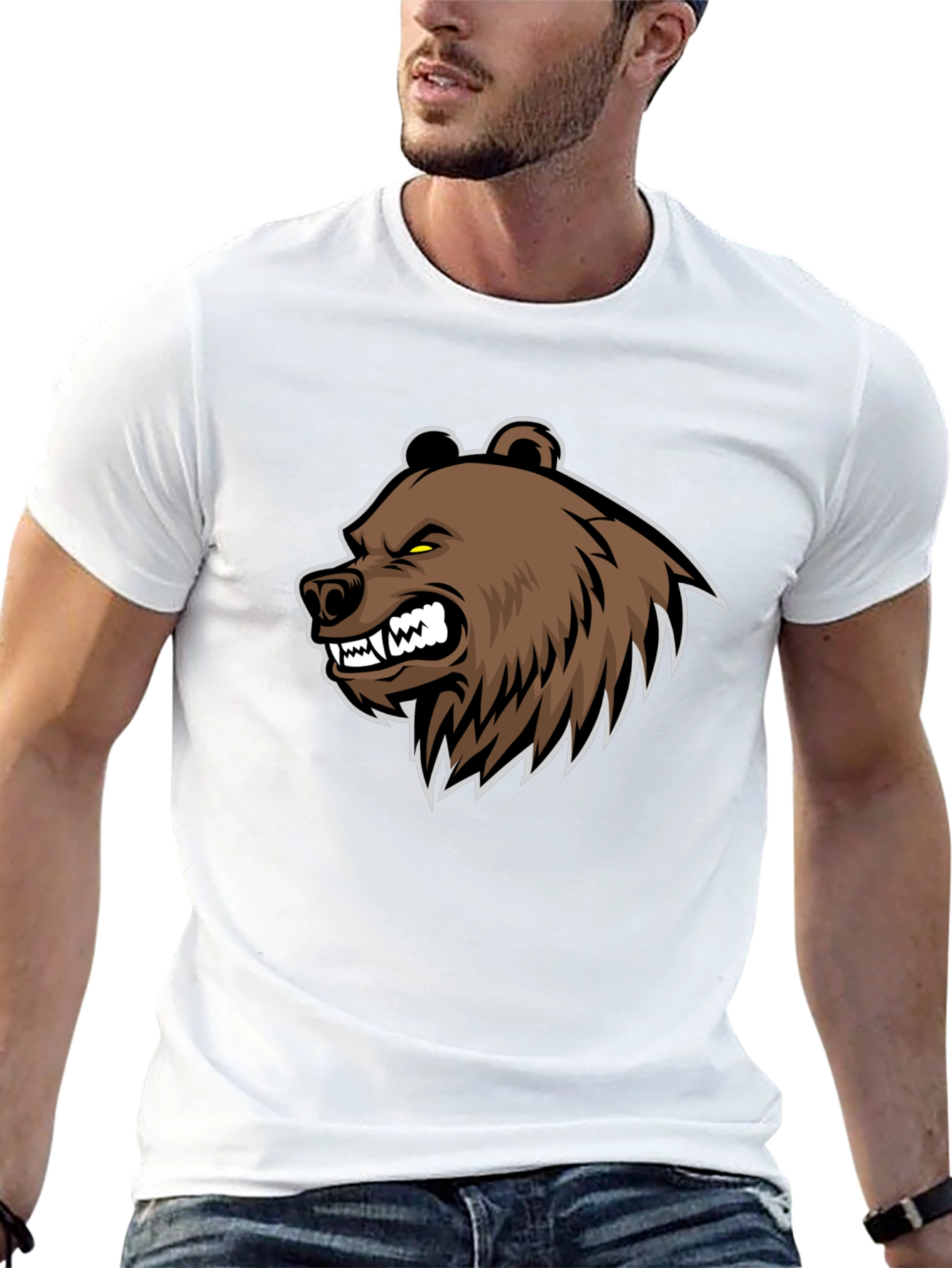 Mens Black T-Shirt with Bear Graphic