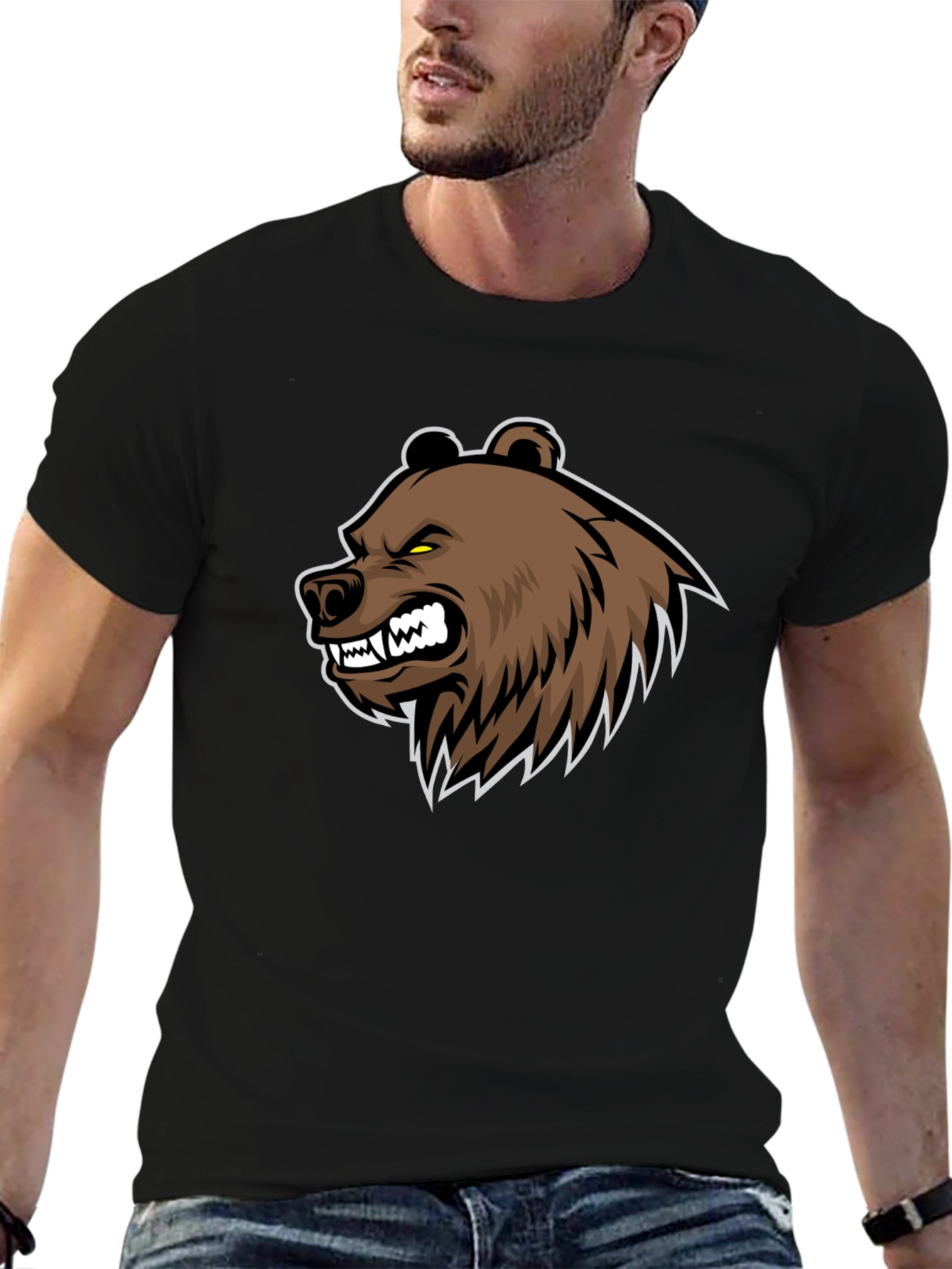Mens Black T-Shirt with Bear Graphic