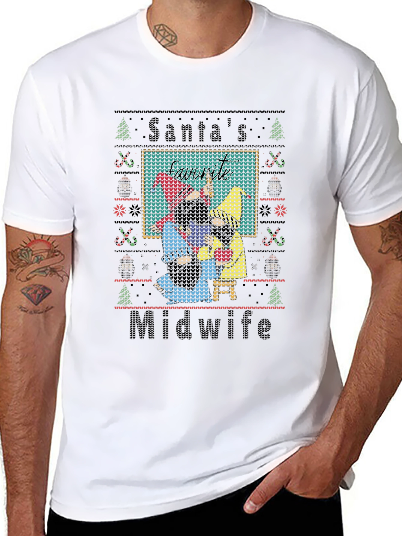 Santas Midwife Ugly Christmas Sweater Style T-Shirt