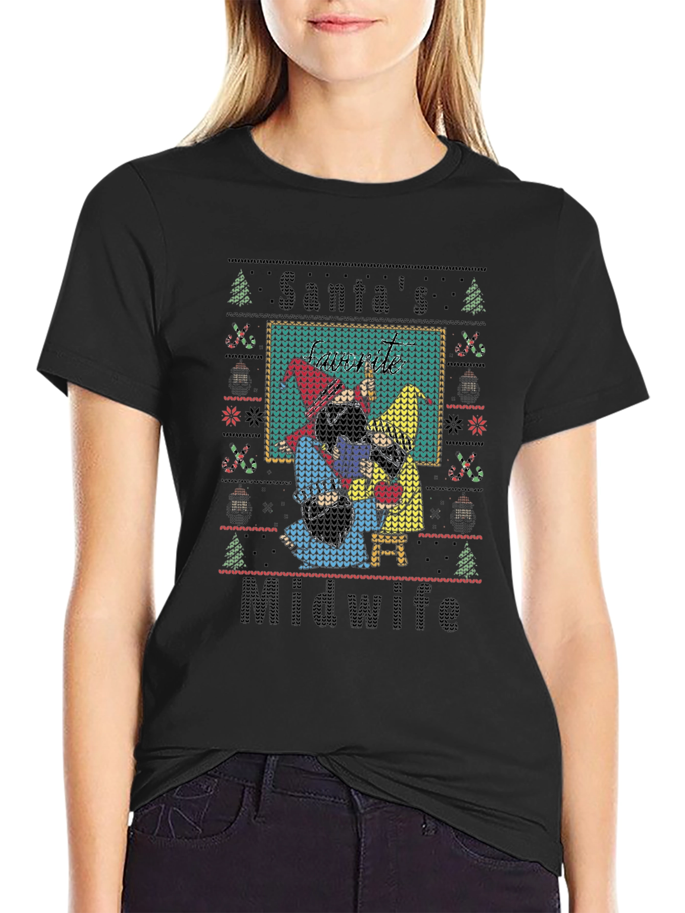 Santas Midwife Ugly Christmas Sweater Style T-Shirt