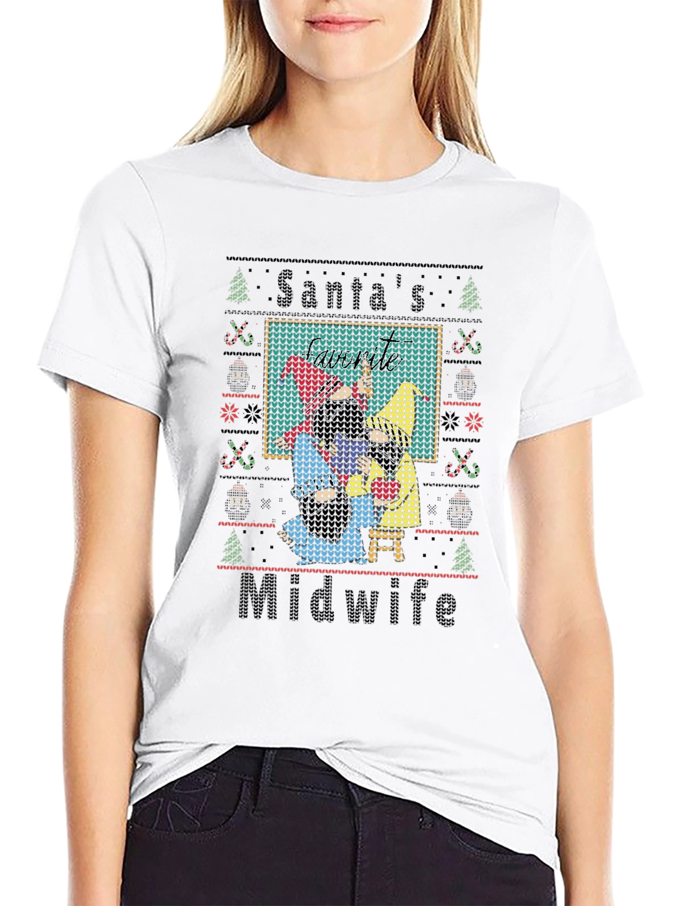 Santas Midwife Ugly Christmas Sweater Style T-Shirt