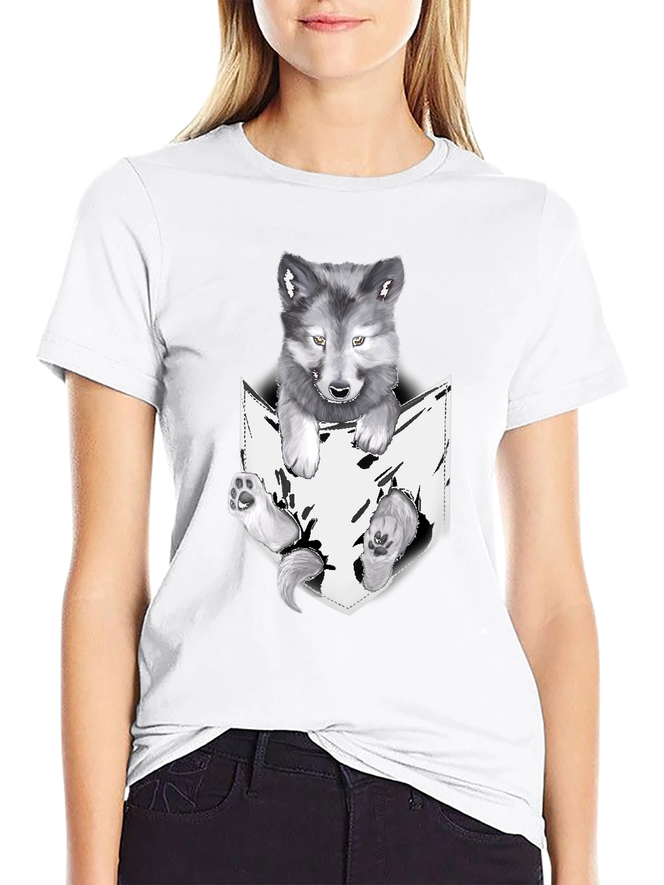 Wolf Pup in Pocket Graphic Tee - Black