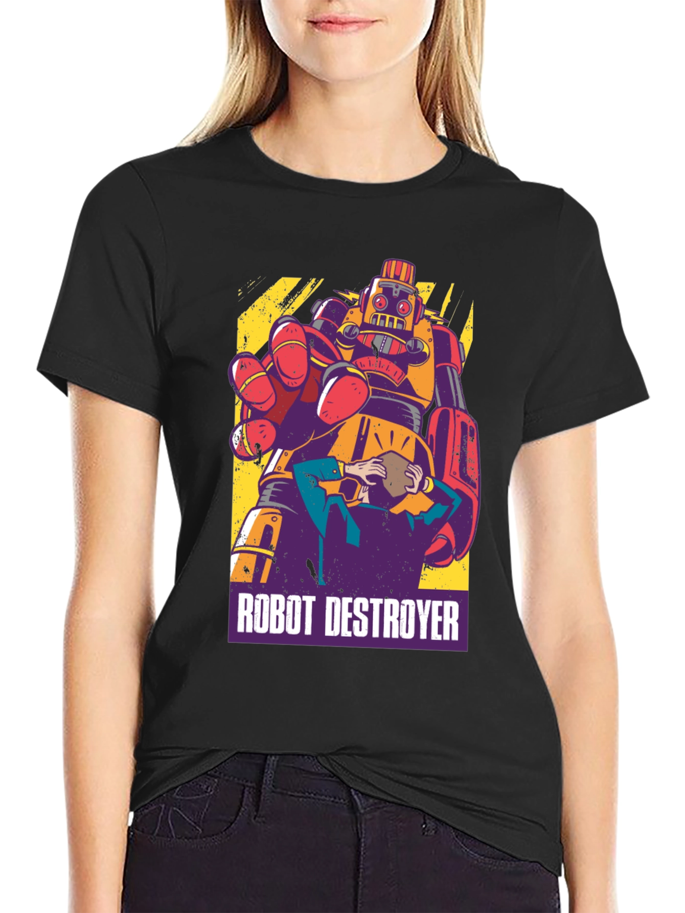Robot Destroyer Graphic T-Shirt - Retro Design