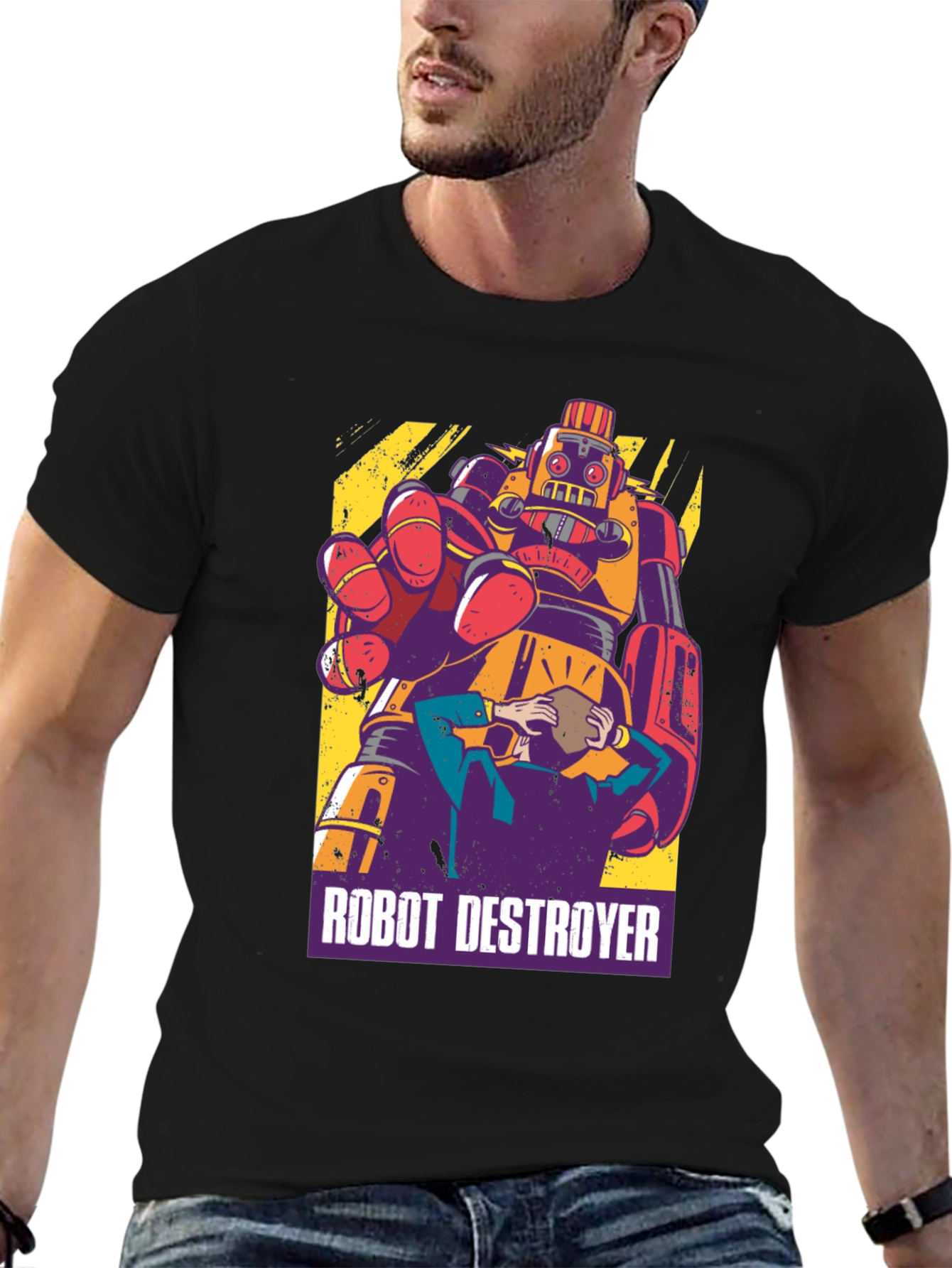 Robot Destroyer Graphic T-Shirt - Retro Design