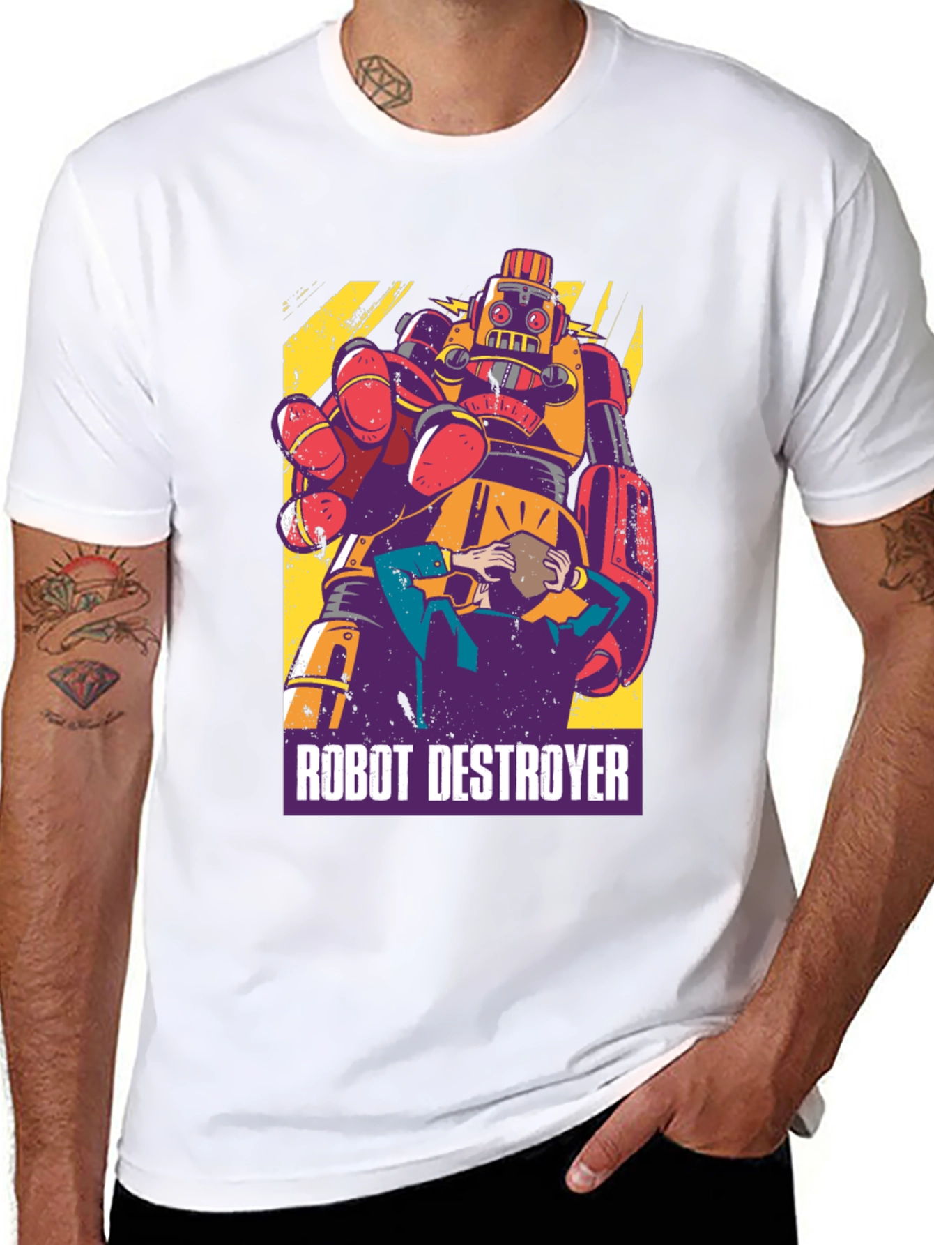 Robot Destroyer Graphic T-Shirt - Retro Design