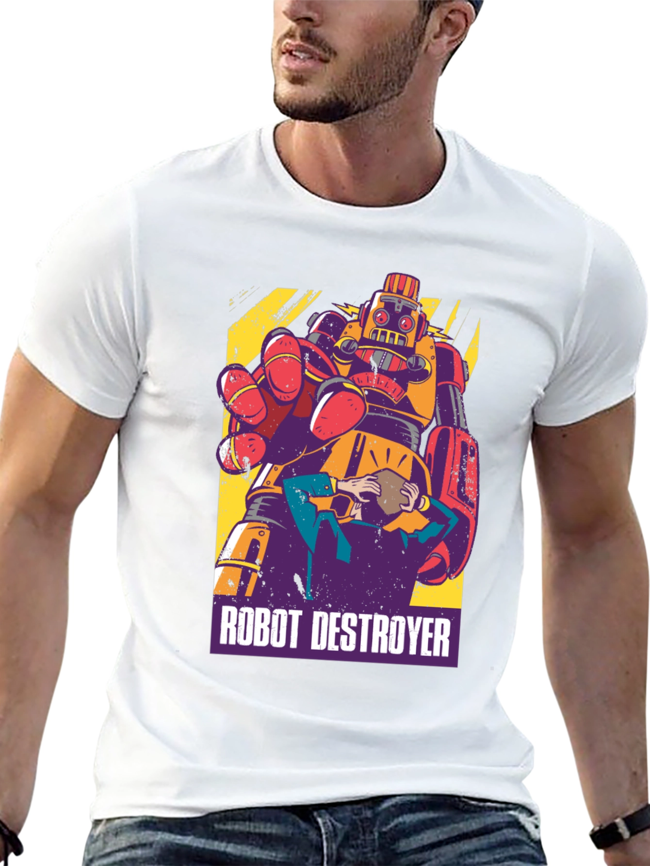 Robot Destroyer Graphic T-Shirt - Retro Design