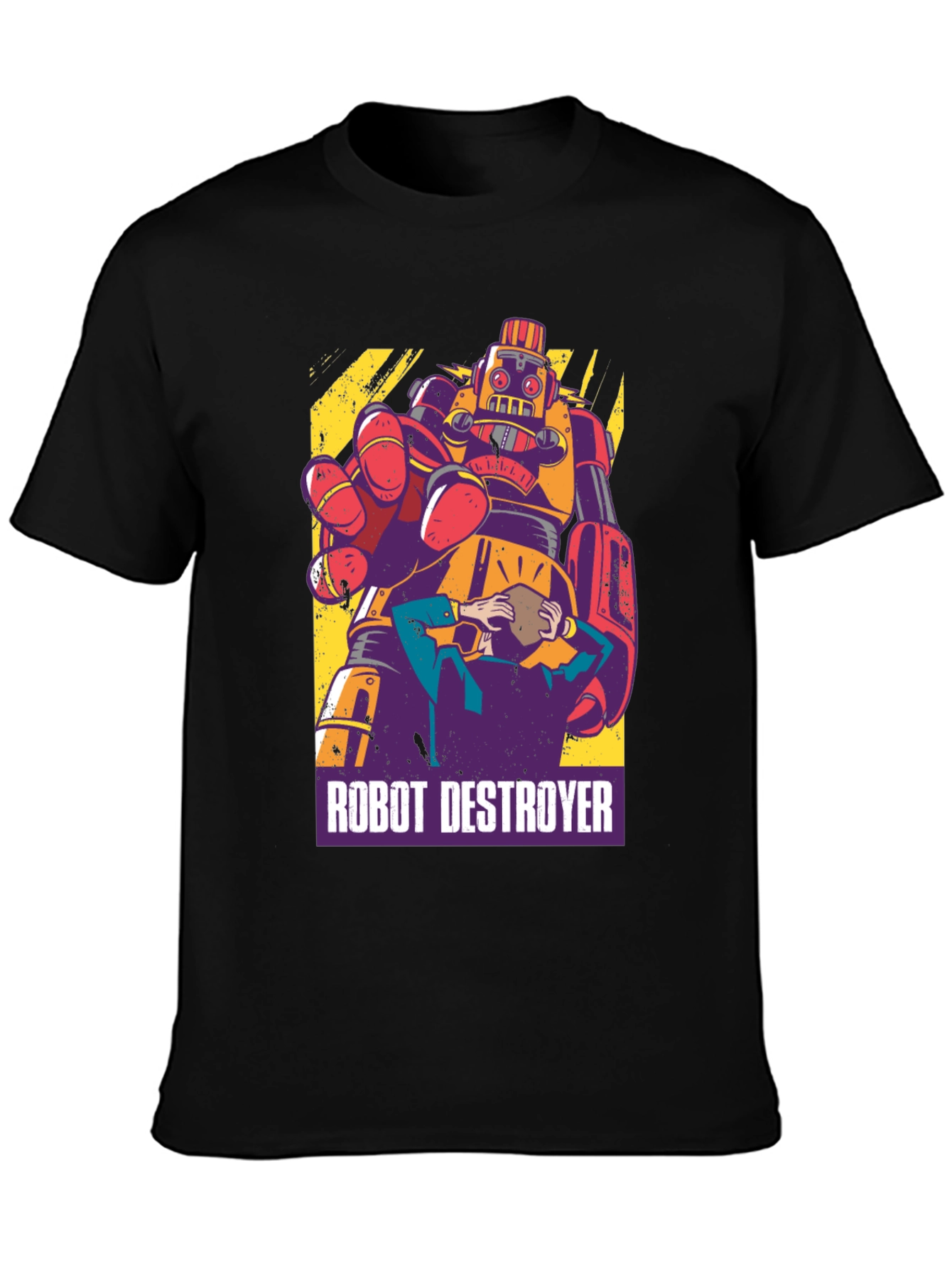 Robot Destroyer Graphic T-Shirt - Retro Design