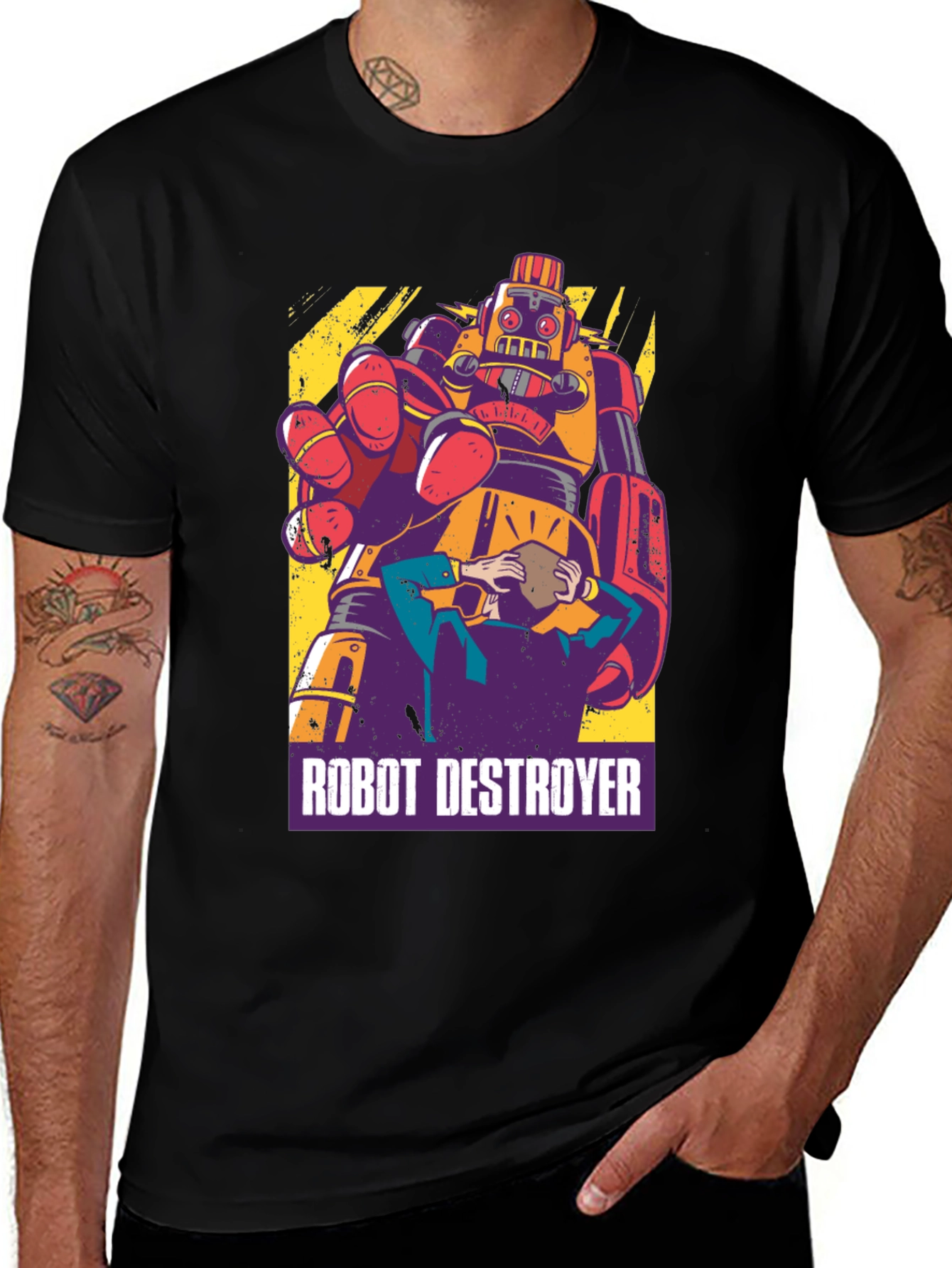 Robot Destroyer Graphic T-Shirt - Retro Design