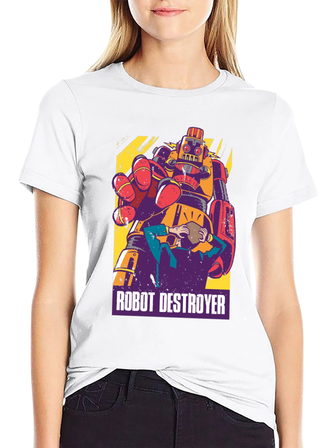 Robot Destroyer Graphic T-Shirt - Retro Design