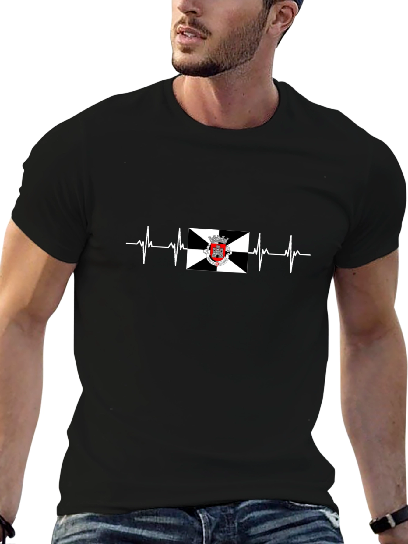 Black T-Shirt with Heartbeat Design